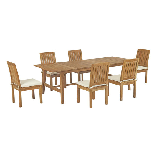 Marina 7 Piece Outdoor Patio Teak Dining Set by Modway EEI-3307-NAT-WHI-SET