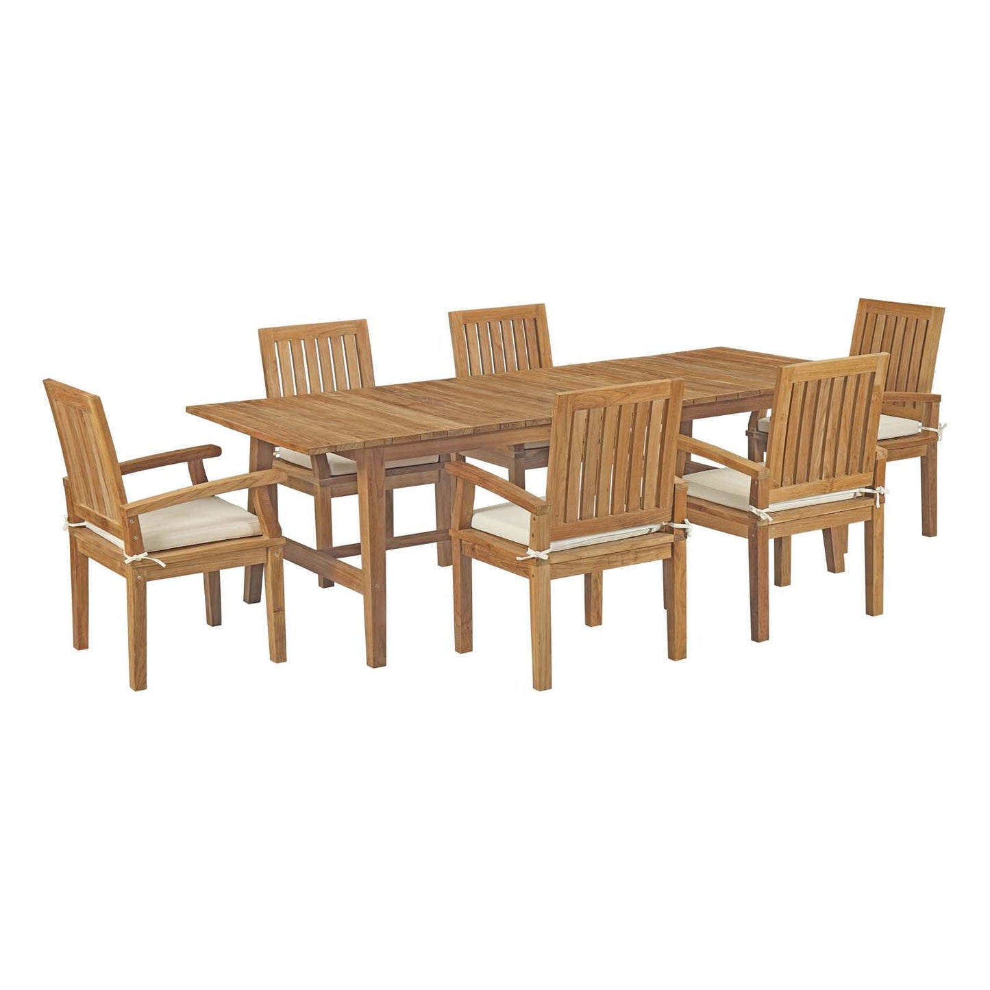 Marina 7 Piece Outdoor Patio Teak Dining Set by Modway EEI-3308-NAT-WHI-SET