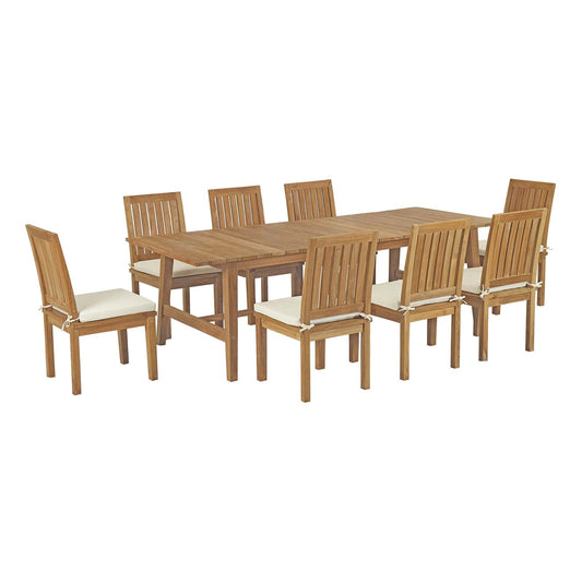 Marina 9 Piece Outdoor Patio Teak Dining Set by Modway EEI-3311-NAT-WHI-SET