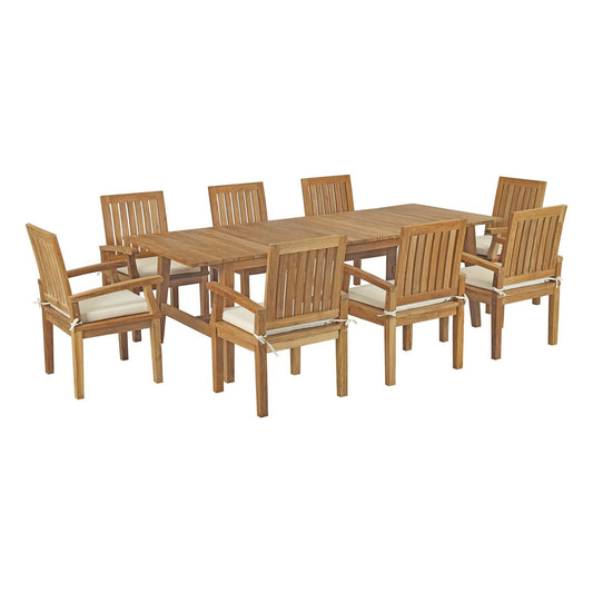 Marina 9 Piece Outdoor Patio Teak Dining Set by Modway EEI-3312-NAT-WHI-SET