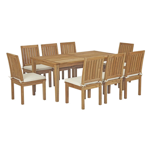 Marina 9 Piece Outdoor Patio Teak Dining Set by Modway EEI-3315-NAT-WHI-SET