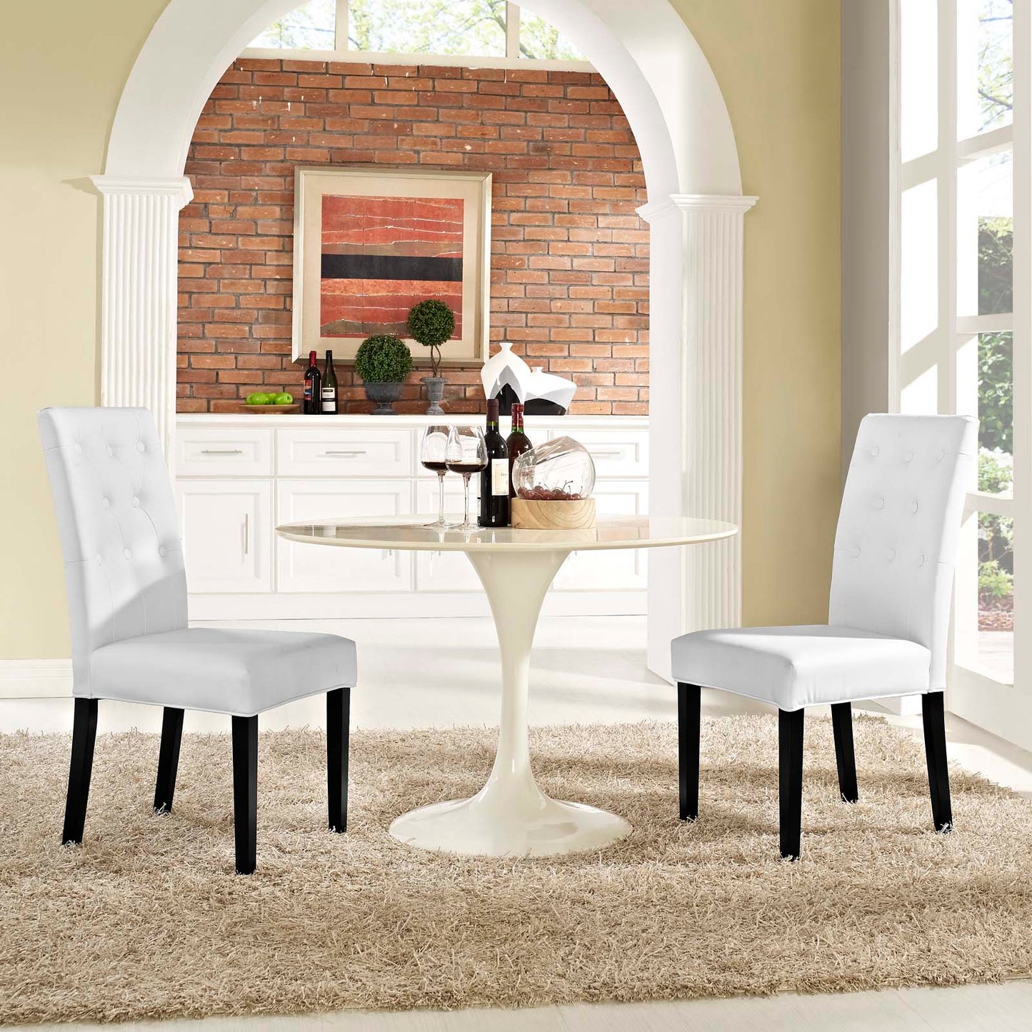 Confer Dining Side Chair Vinyl Set of 2 or 4, White, EEI-3323-WHI, EEI-3324-WHI, EEI-1382-WHI
