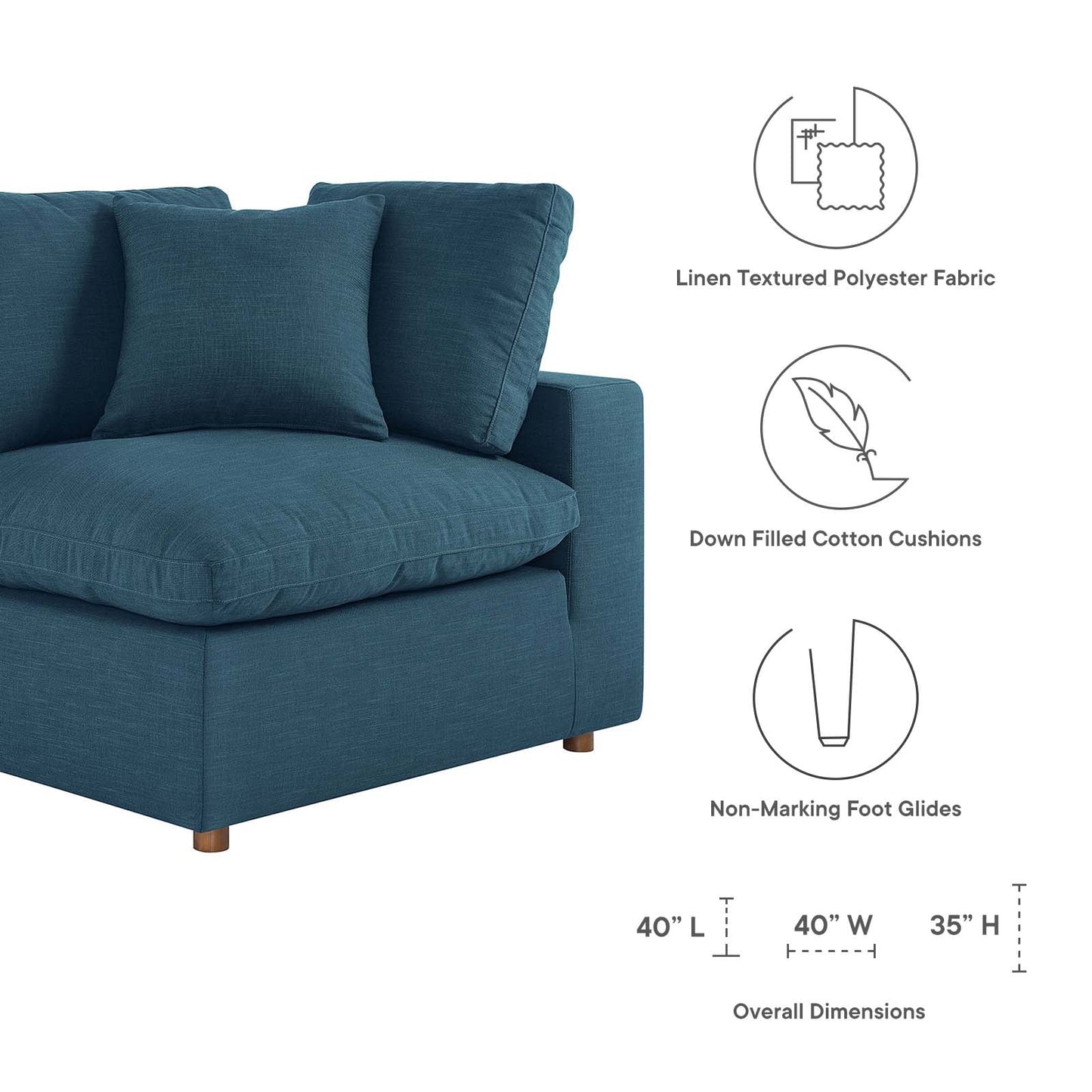 Commix Down Filled Overstuffed 5-Piece Armless Sectional Sofa Azure EEI-3360-AZU