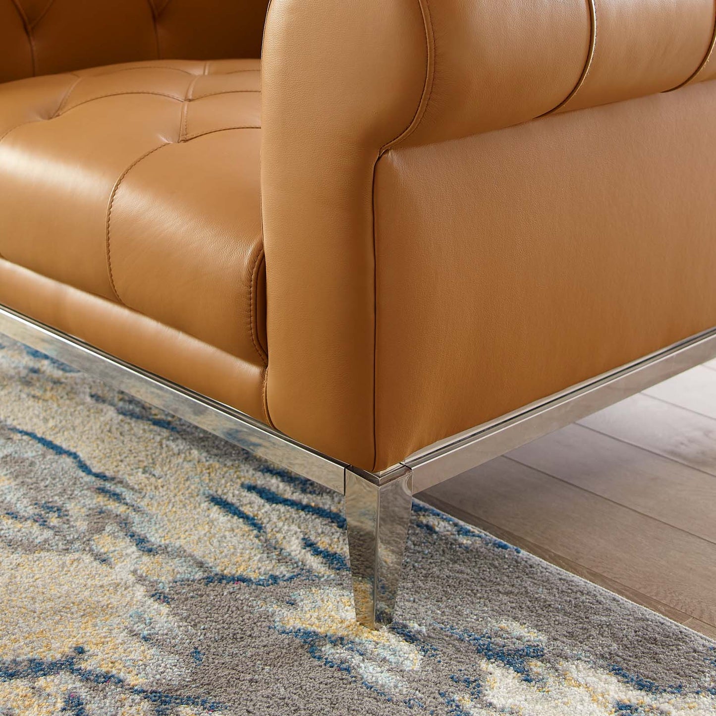 Idyll Tufted Button Upholstered Leather Chesterfield Armchair Tan EEI-3443-TAN