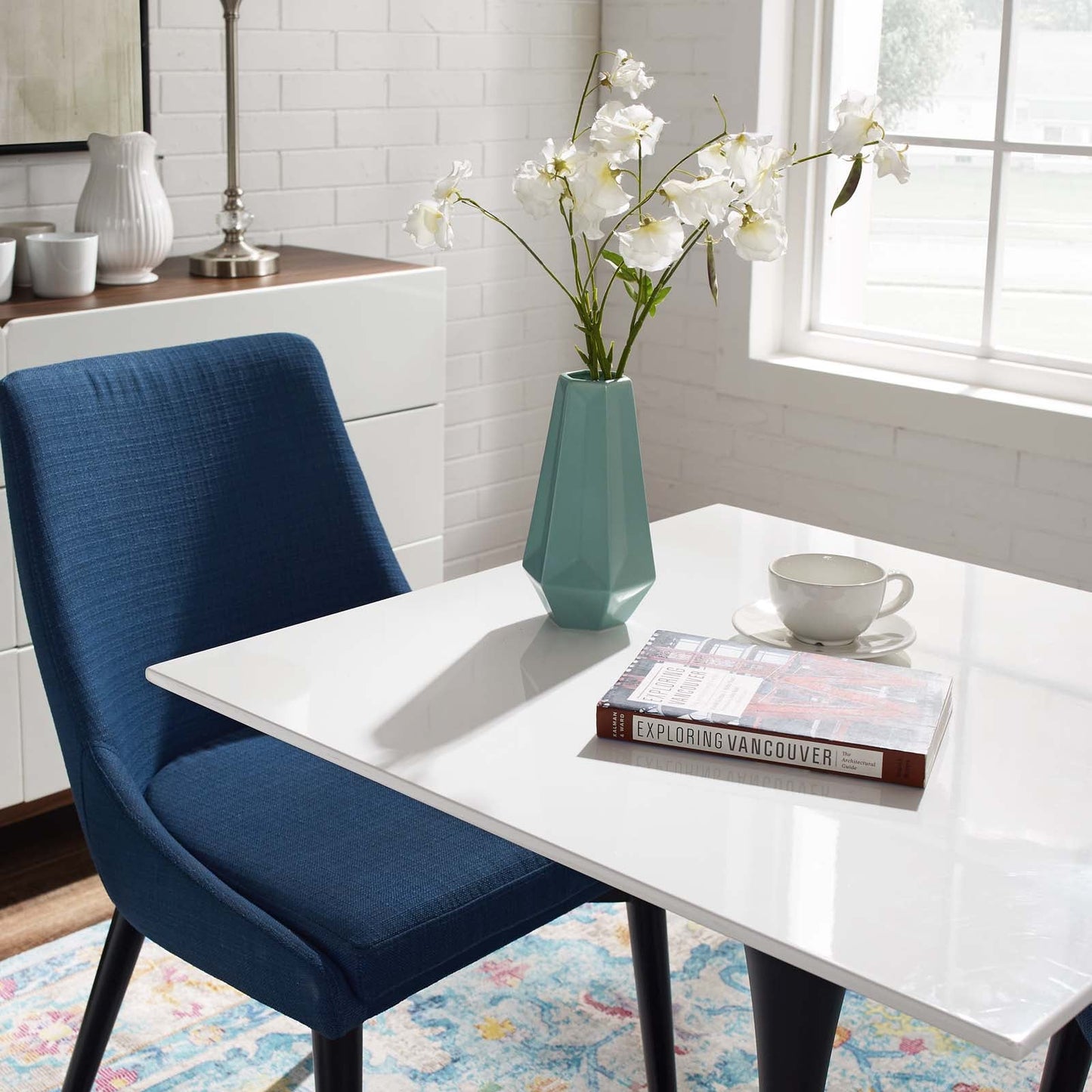 Lippa 28" Square Wood Top Dining Table - Black, Gold, White Options Available