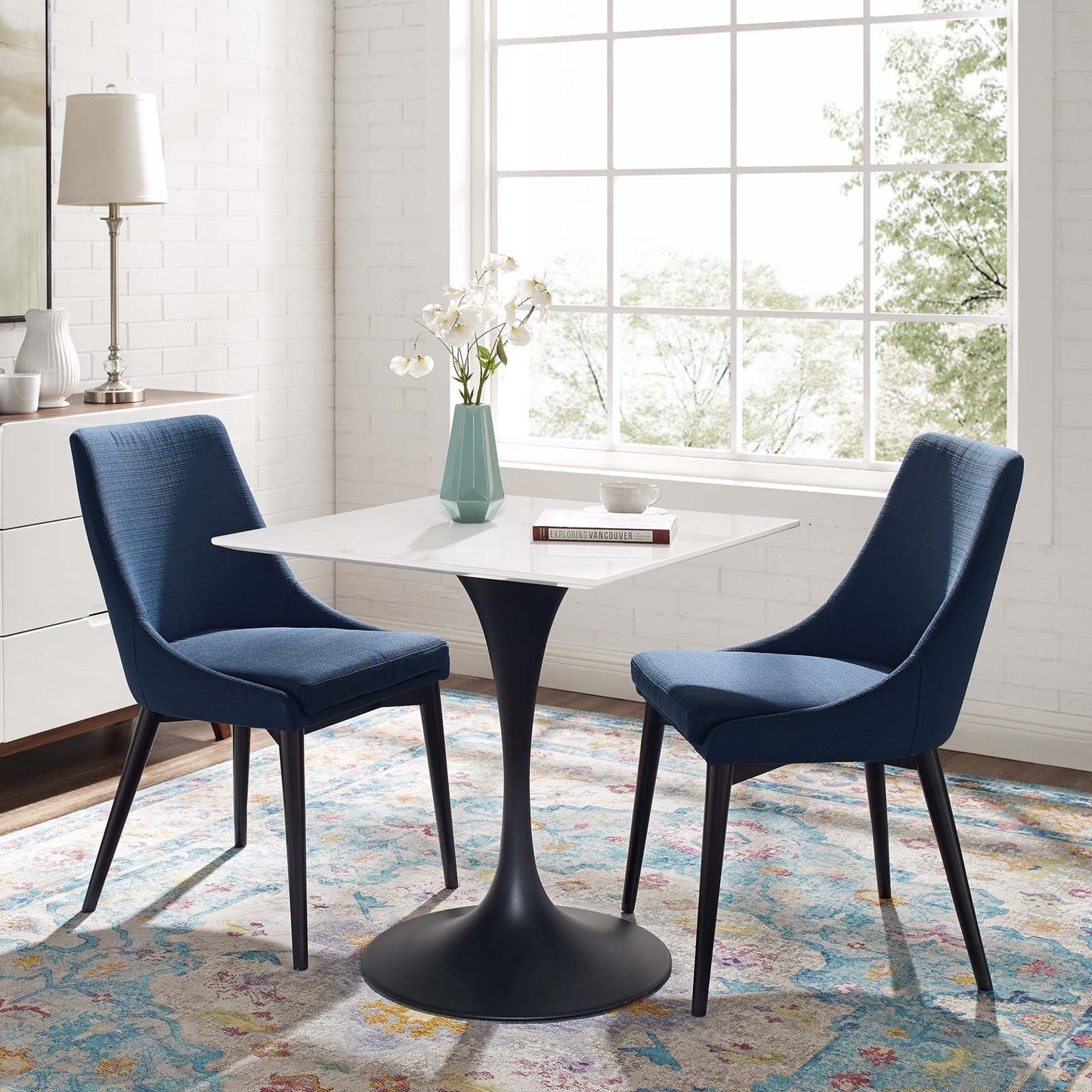 Lippa 28" Square Wood Top Dining Table - Black, Gold, White Options Available