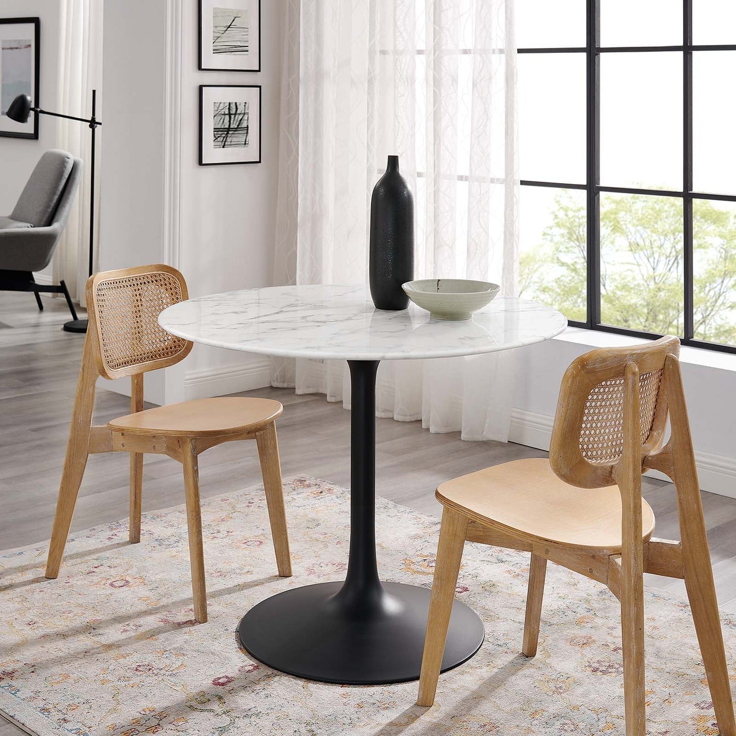 Lippa 40" Round Wood and Artificial Marble Dining Table