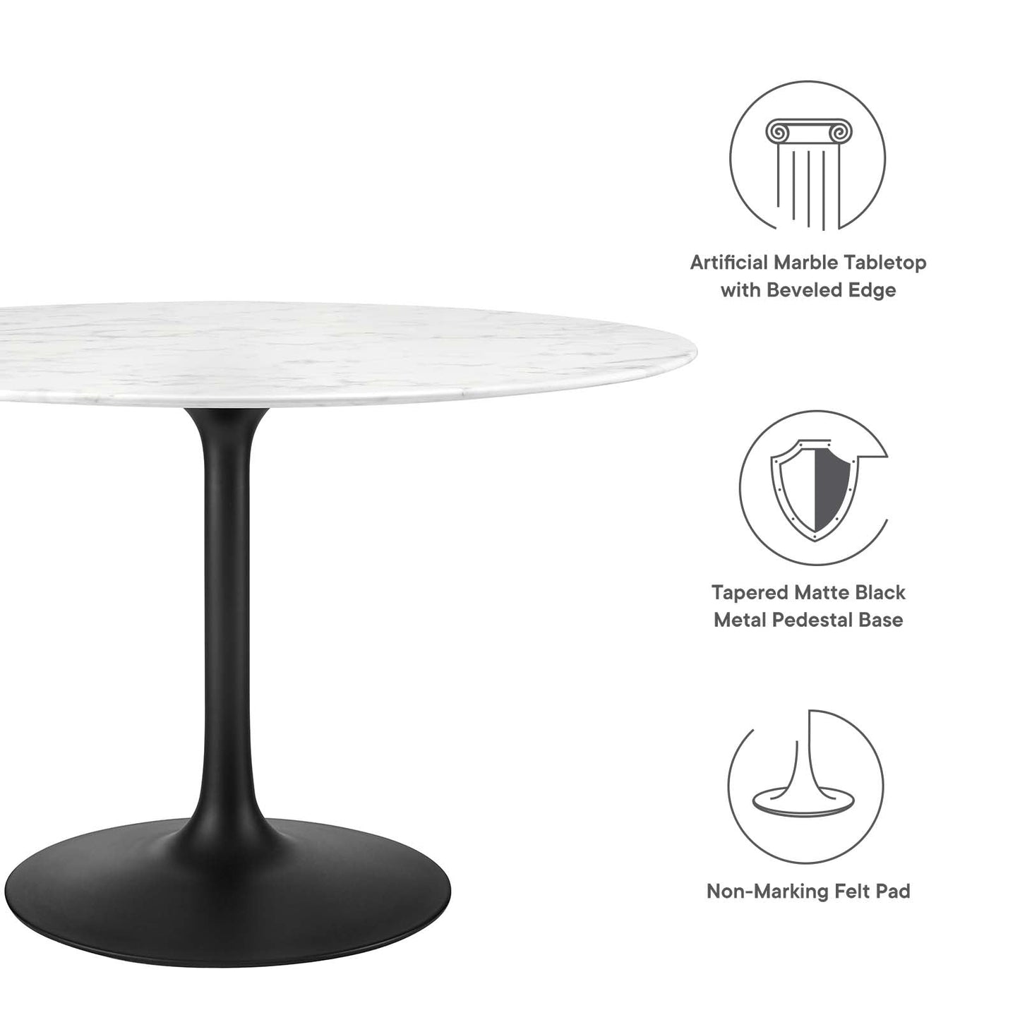 Lippa 48" Dining Table - Artificial Marble, Solid Wood & Metal Options by Modway