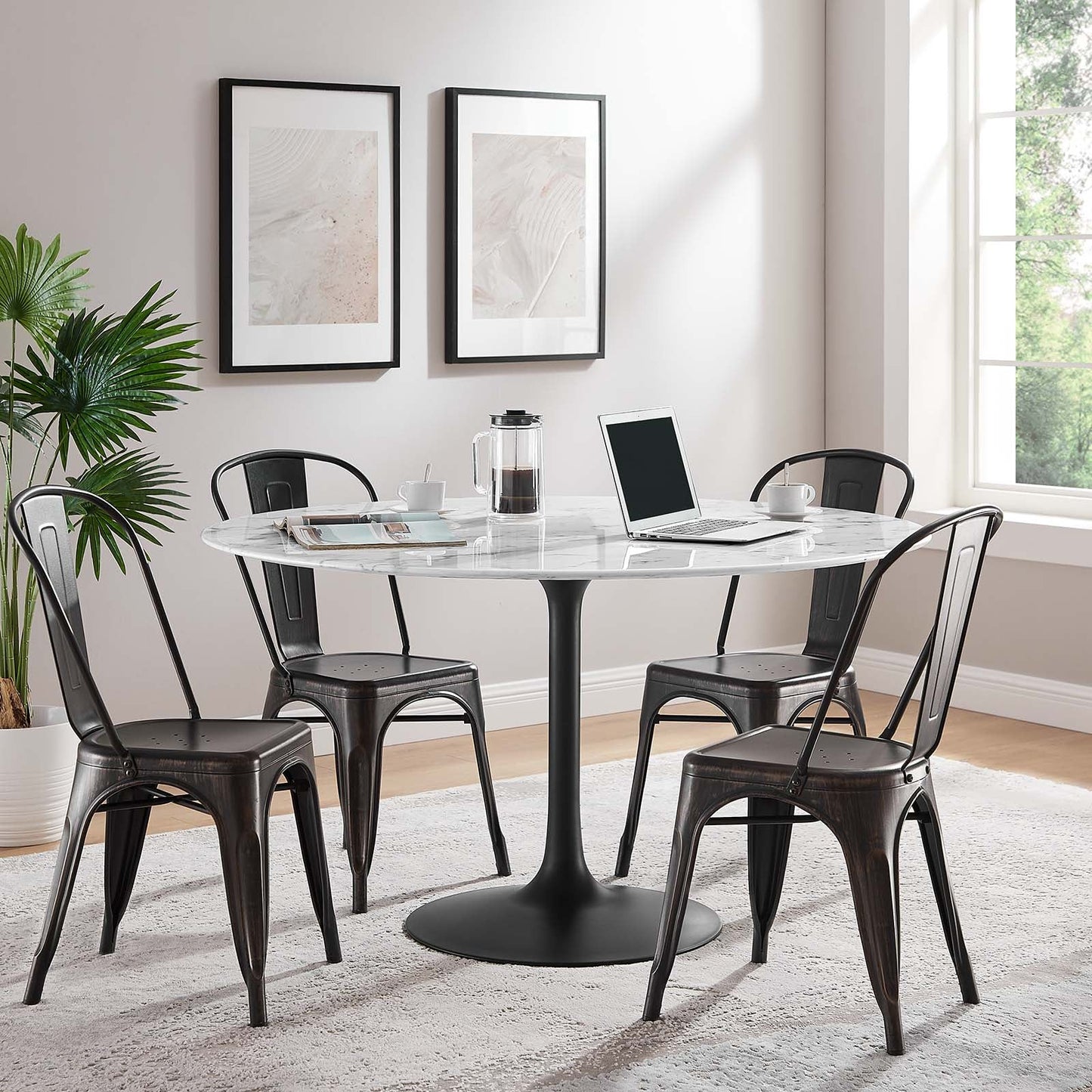 Lippa 54" Round Dining Table - Artificial Marble & Wood Options