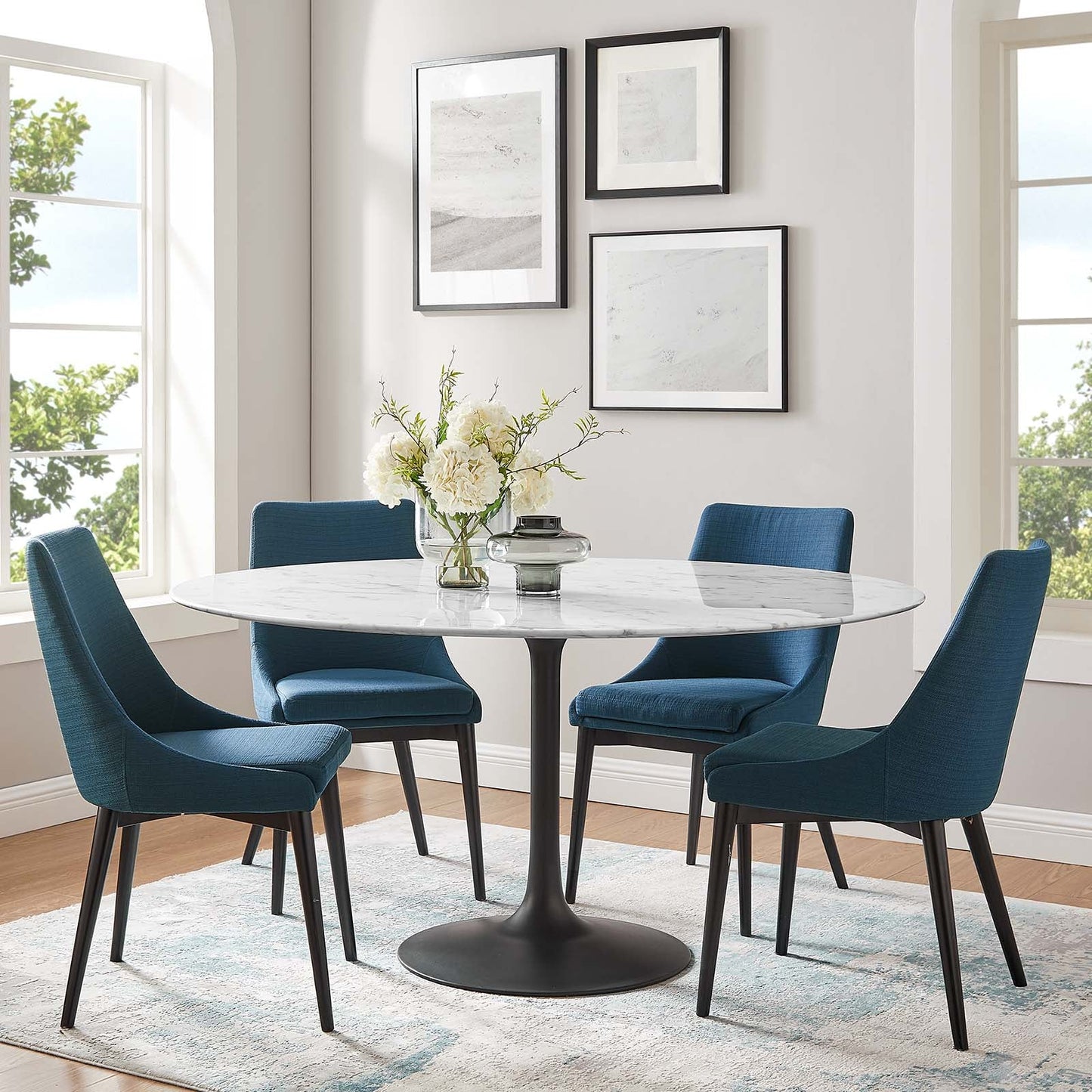 Lippa 60" Round Artificial Marble & Wood Grain Dining Table