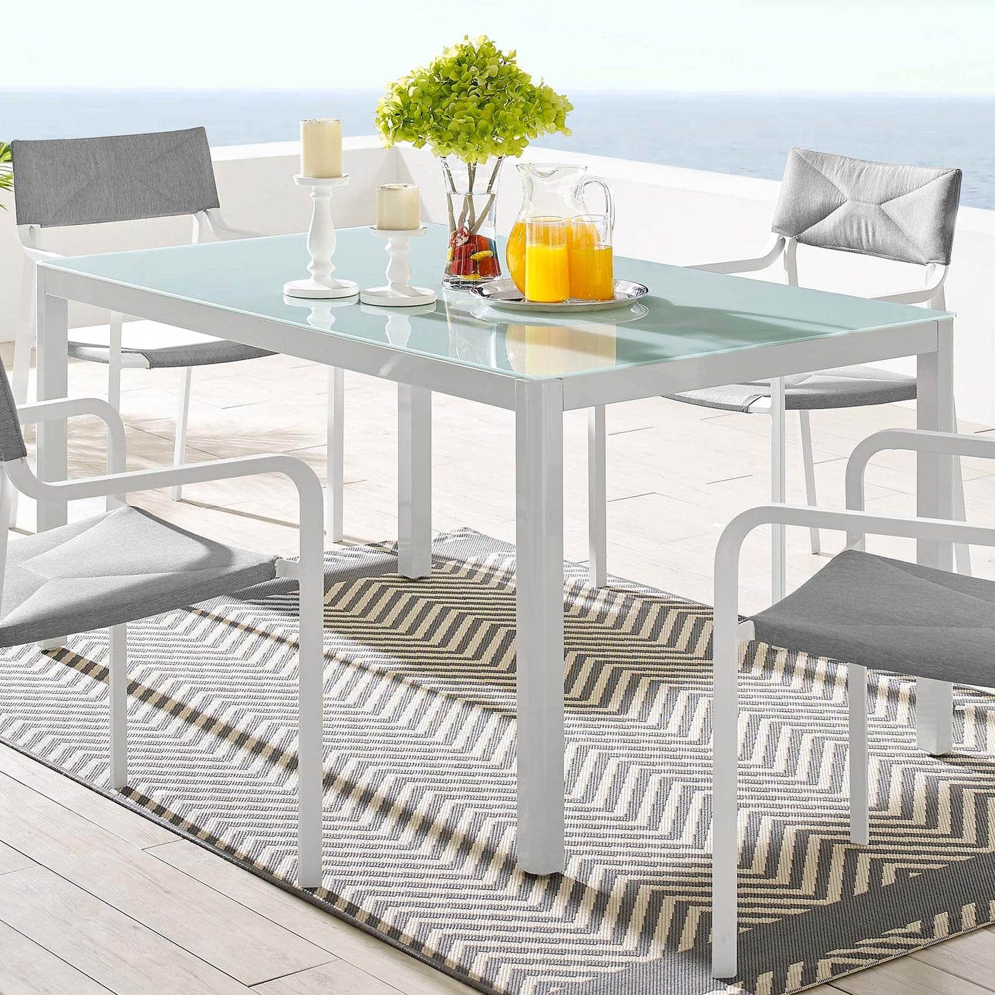 Raleigh 59" Outdoor Patio Aluminum Dining Table White EEI-3576-WHI