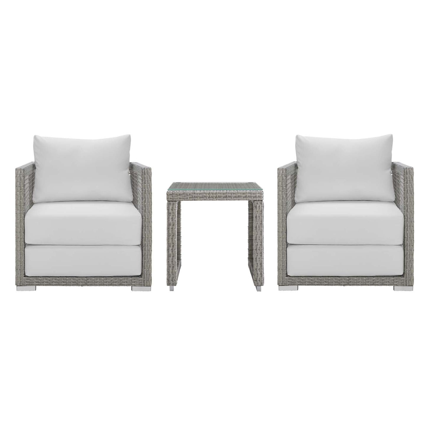 Aura 3 Piece Outdoor Patio Wicker Rattan Set Gray White EEI-3595-GRY-WHI-SET
