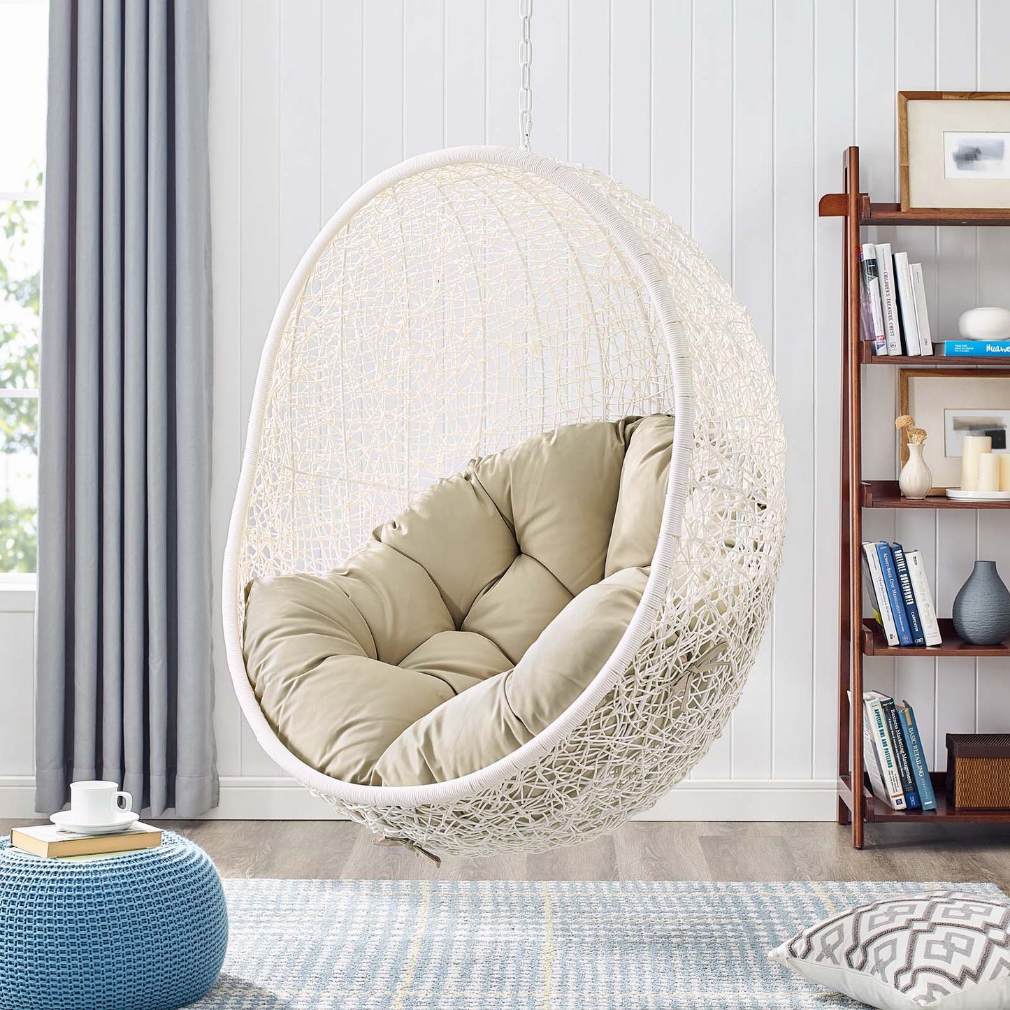 Hide Sunbrella® Fabric Swing Outdoor Patio Lounge Chair Without Stand White Beige EEI-3634-WHI-BEI