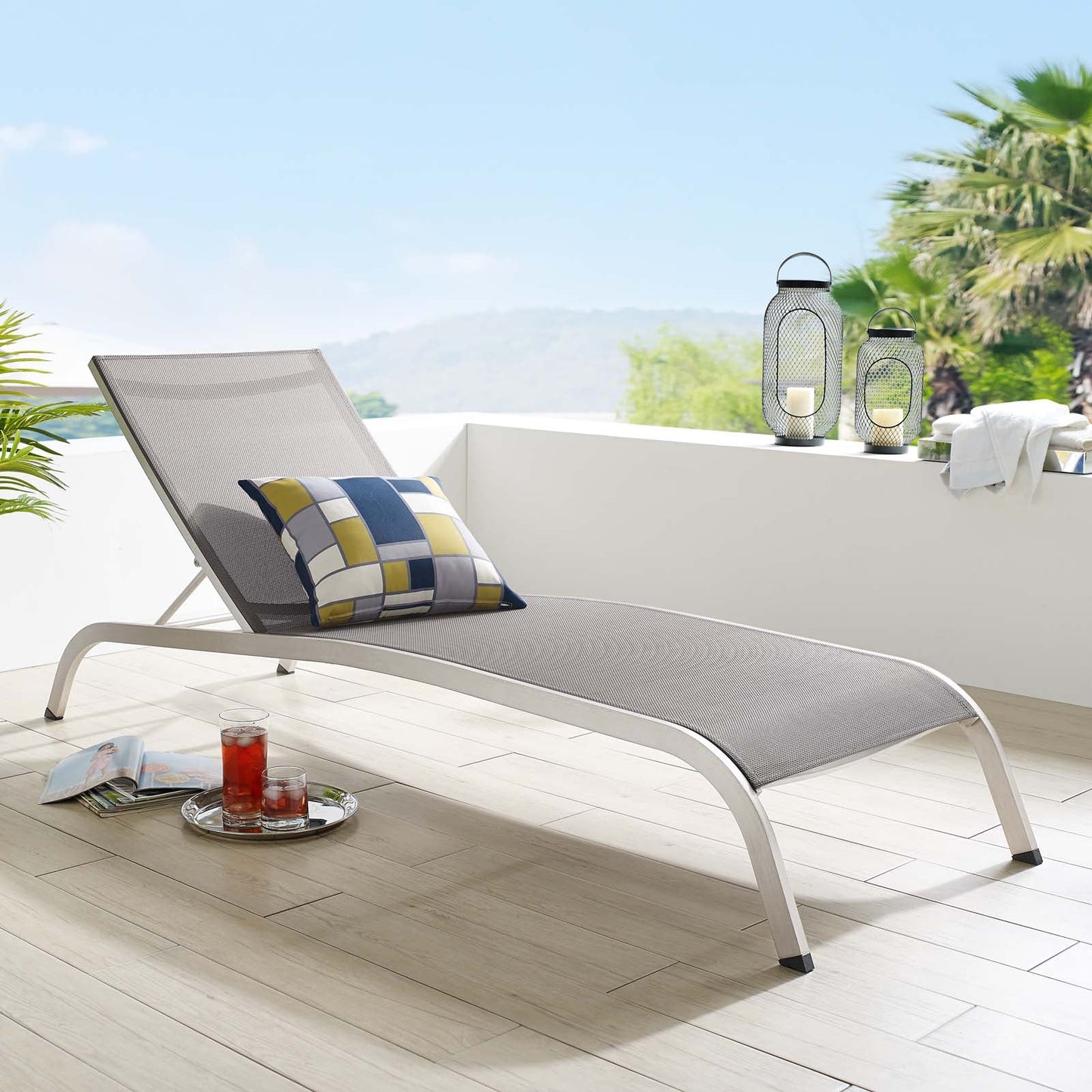 Savannah 3 Piece Outdoor Patio Mesh Set, Chaise Lounge Chairs, Aluminum, Set of 2 or 4