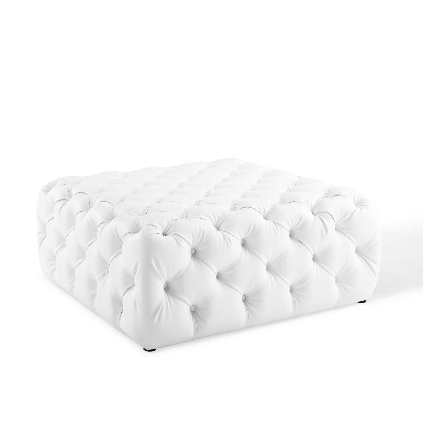 Amour Tufted Button Large Square Faux Leather Ottoman White EEI-3773-WHI
