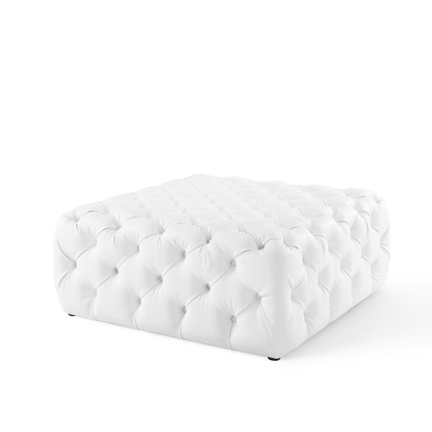 Amour Tufted Button Large Square Faux Leather Ottoman White EEI-3773-WHI