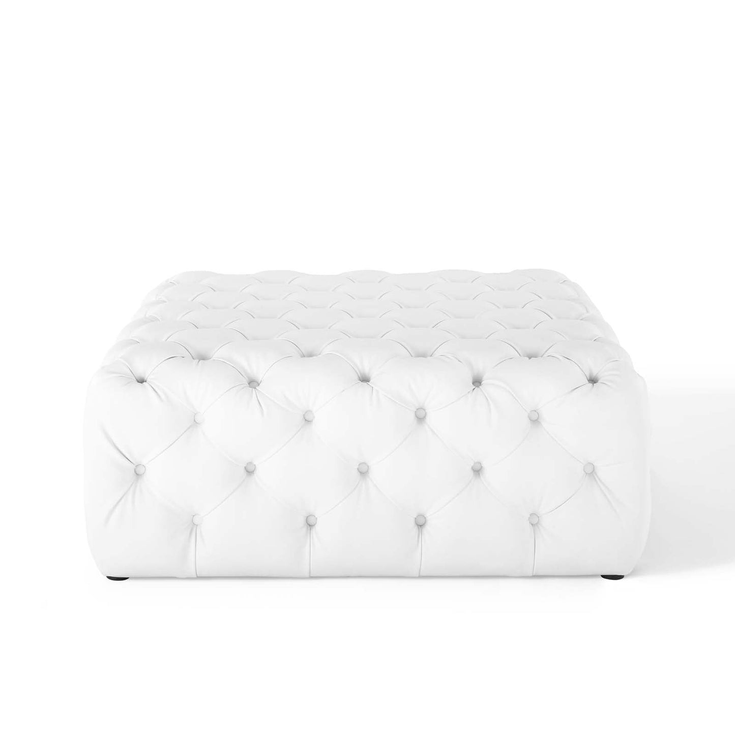 Amour Tufted Button Large Square Faux Leather Ottoman White EEI-3773-WHI