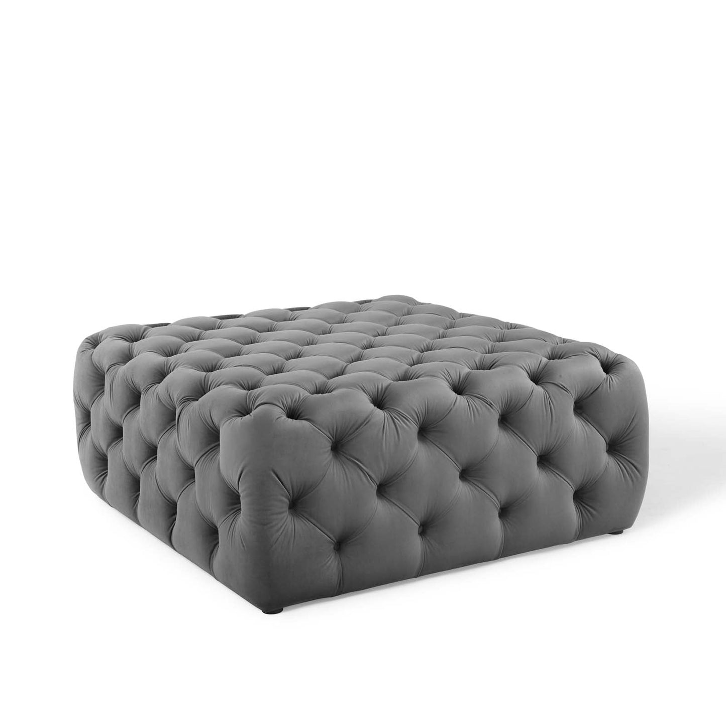 Amour Tufted Button Large Square Performance Velvet Ottoman Gray EEI-3774-GRY