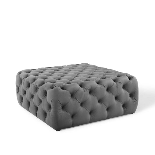 Amour Tufted Button Large Square Performance Velvet Ottoman Gray EEI-3774-GRY