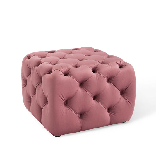 Amour Tufted Button Square Performance Velvet Ottoman Dusty Rose EEI-3776-DUS
