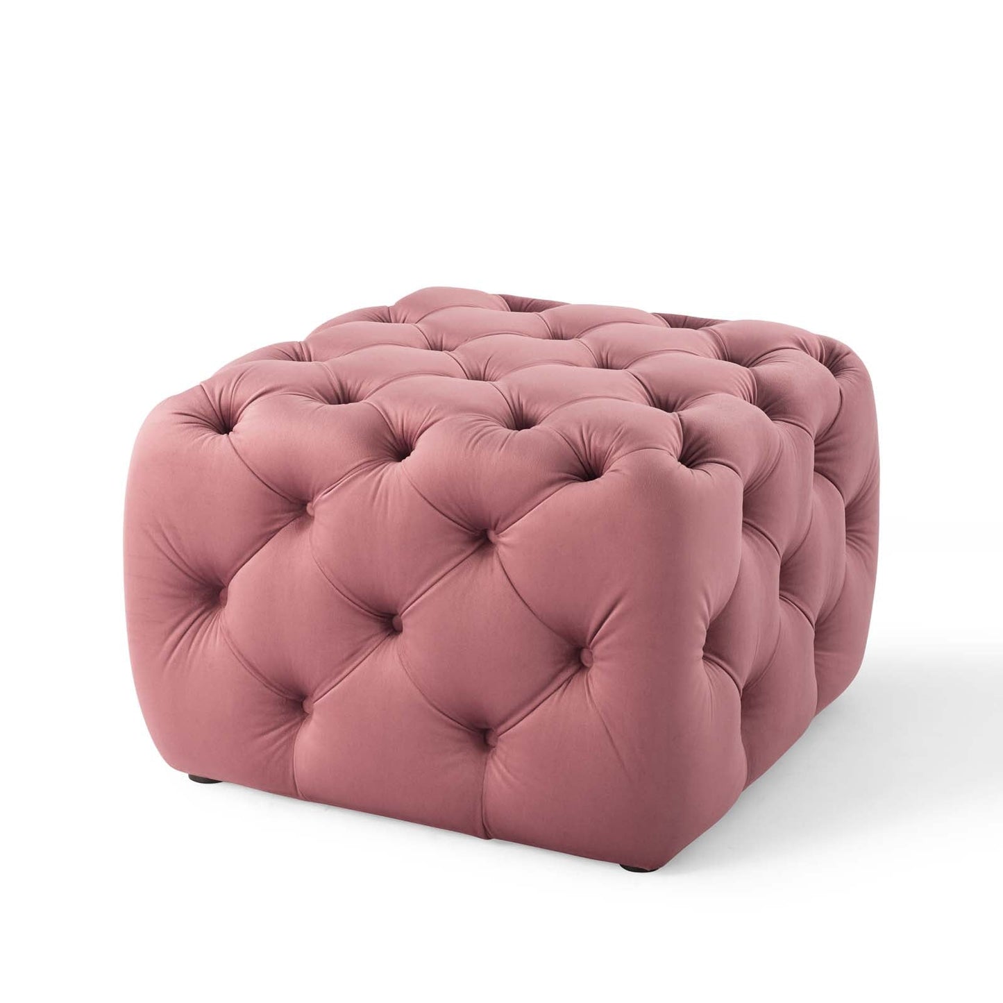 Amour Tufted Button Square Performance Velvet Ottoman Dusty Rose EEI-3776-DUS