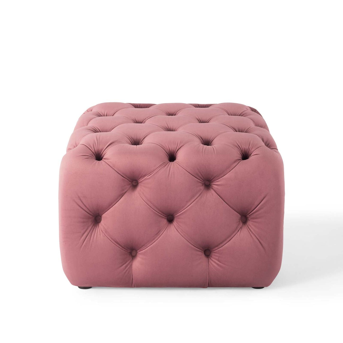 Amour Tufted Button Square Performance Velvet Ottoman Dusty Rose EEI-3776-DUS