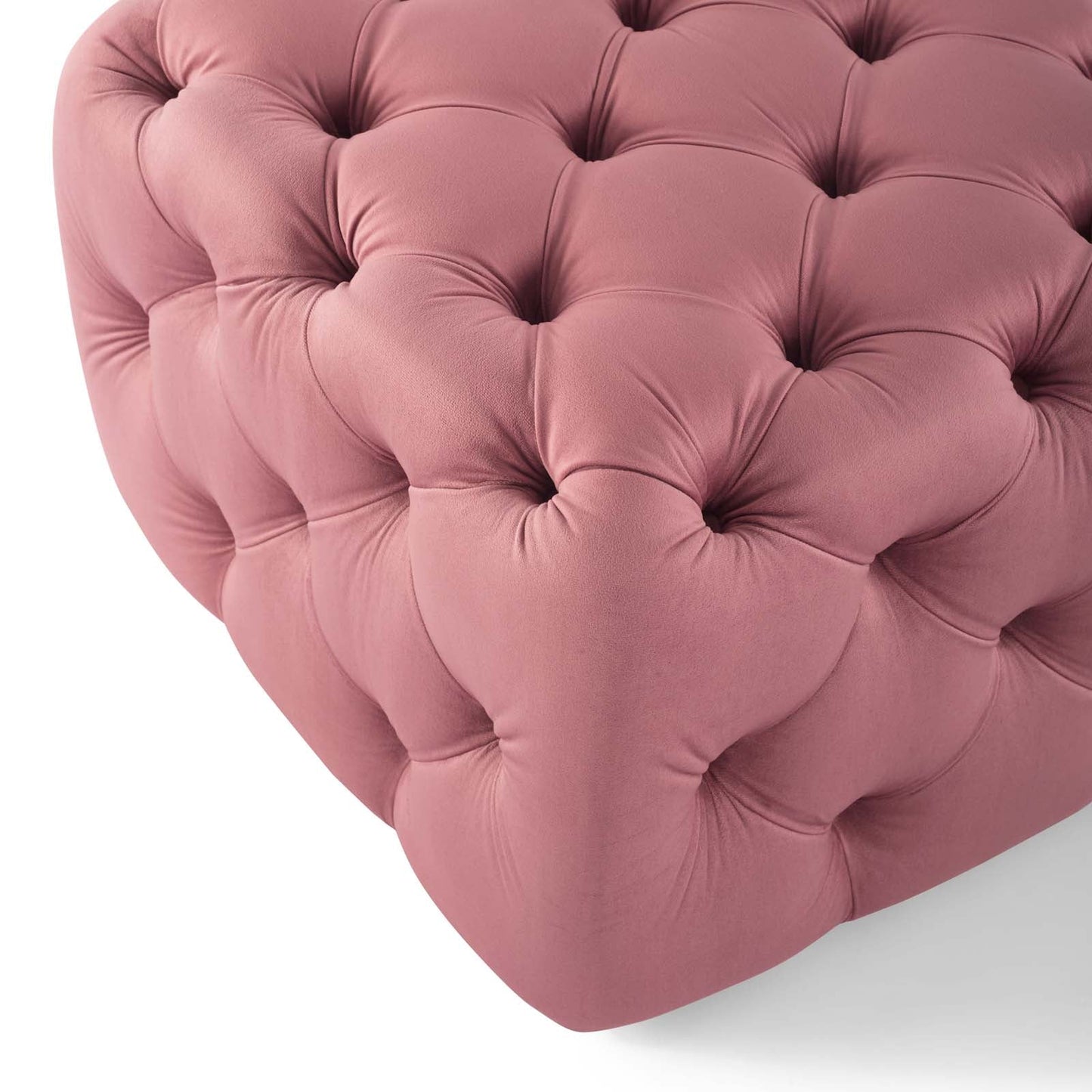 Amour Tufted Button Square Performance Velvet Ottoman Dusty Rose EEI-3776-DUS