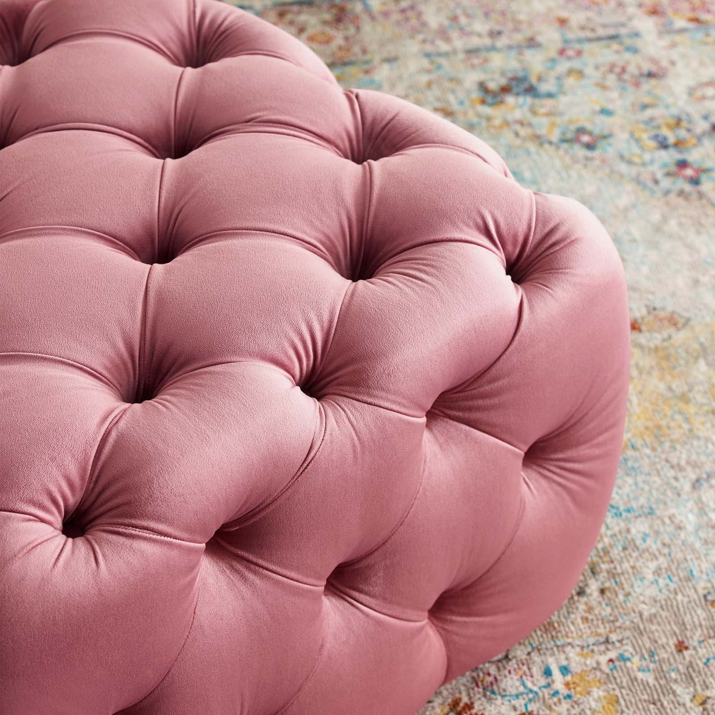 Amour Tufted Button Square Performance Velvet Ottoman Dusty Rose EEI-3776-DUS