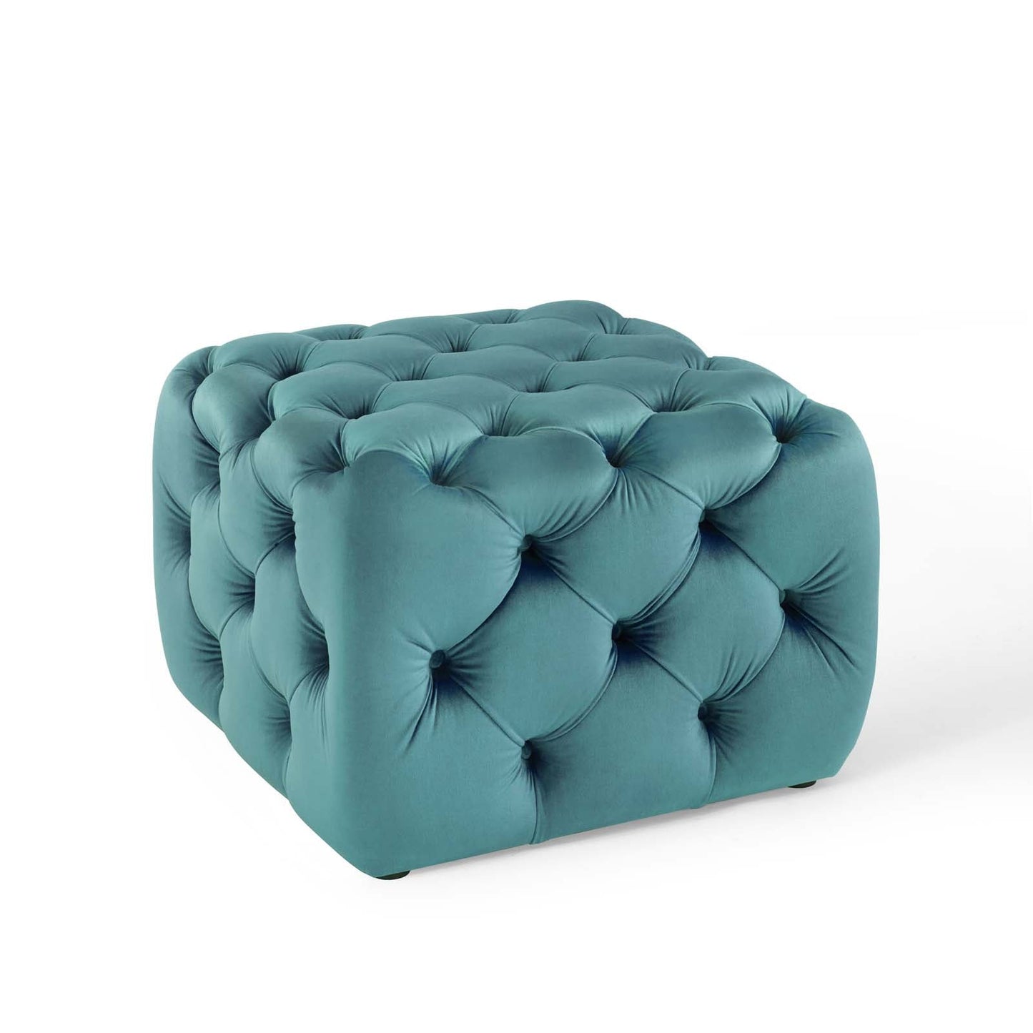 Amour Tufted Button Square Performance Velvet Ottoman Sea Blue EEI-3776-SEA