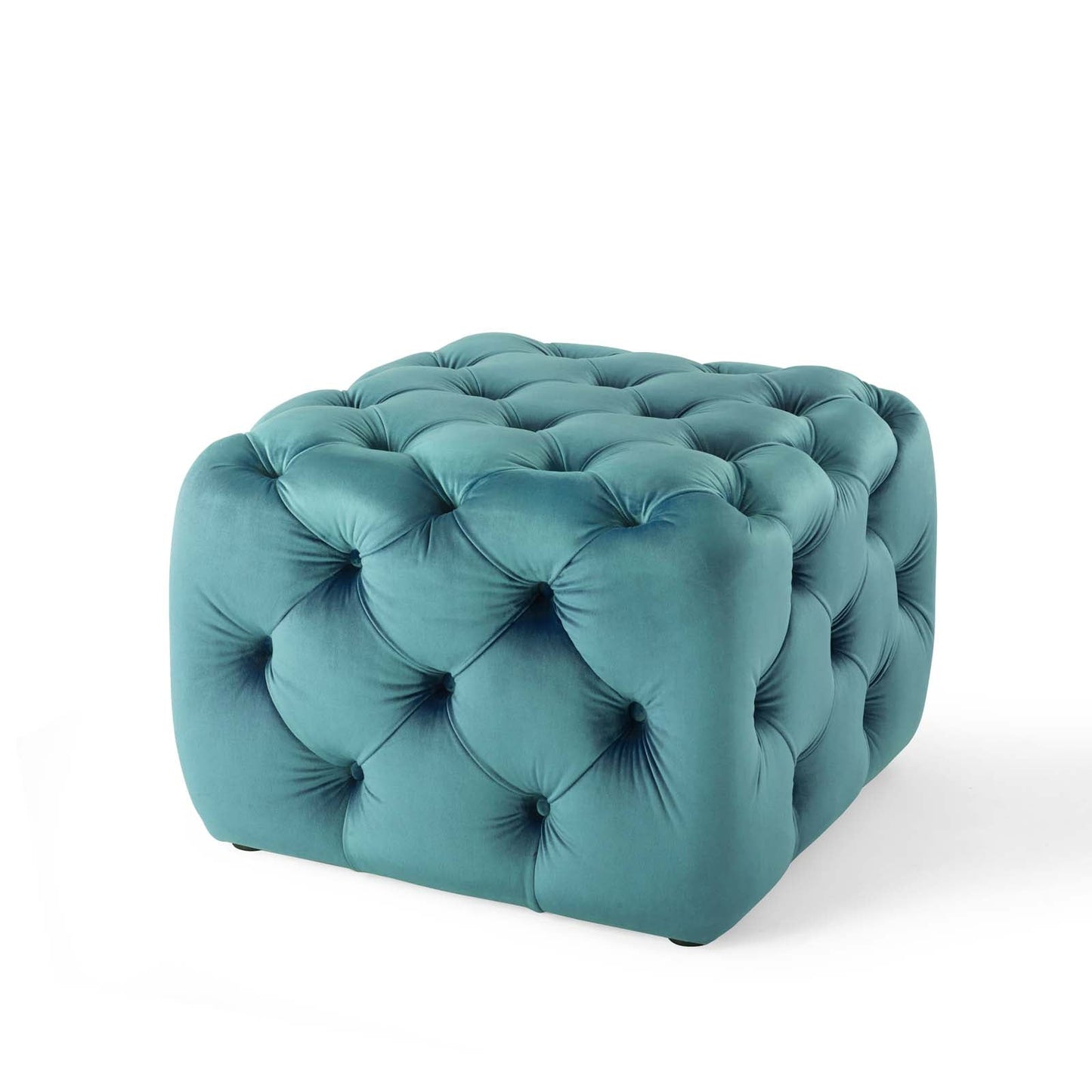 Amour Tufted Button Square Performance Velvet Ottoman Sea Blue EEI-3776-SEA