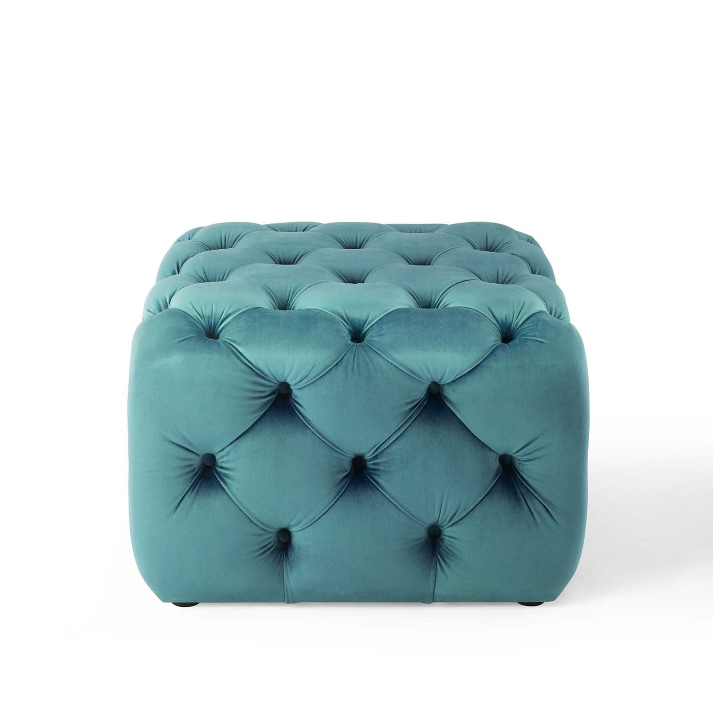 Amour Tufted Button Square Performance Velvet Ottoman Sea Blue EEI-3776-SEA