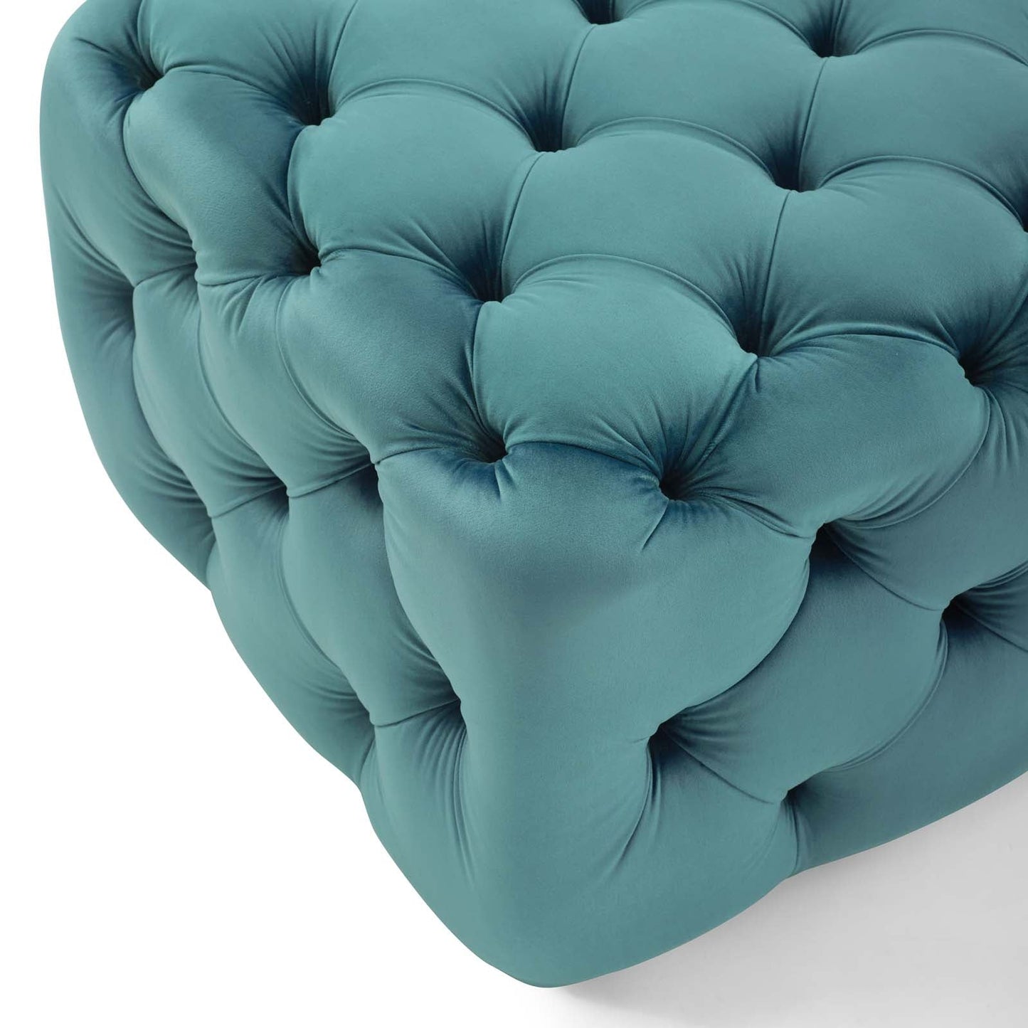 Amour Tufted Button Square Performance Velvet Ottoman Sea Blue EEI-3776-SEA