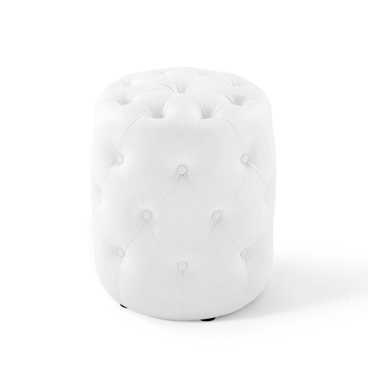 Amour Tufted Button Round Faux Leather Ottoman White EEI-3777-WHI