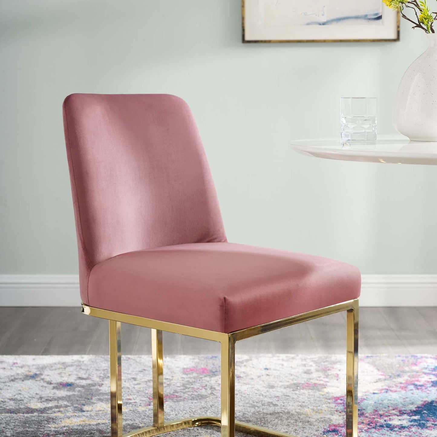 Amplify Sled Base Performance Velvet Dining Side Chair Gold Dusty Rose EEI-3810-GLD-DUS