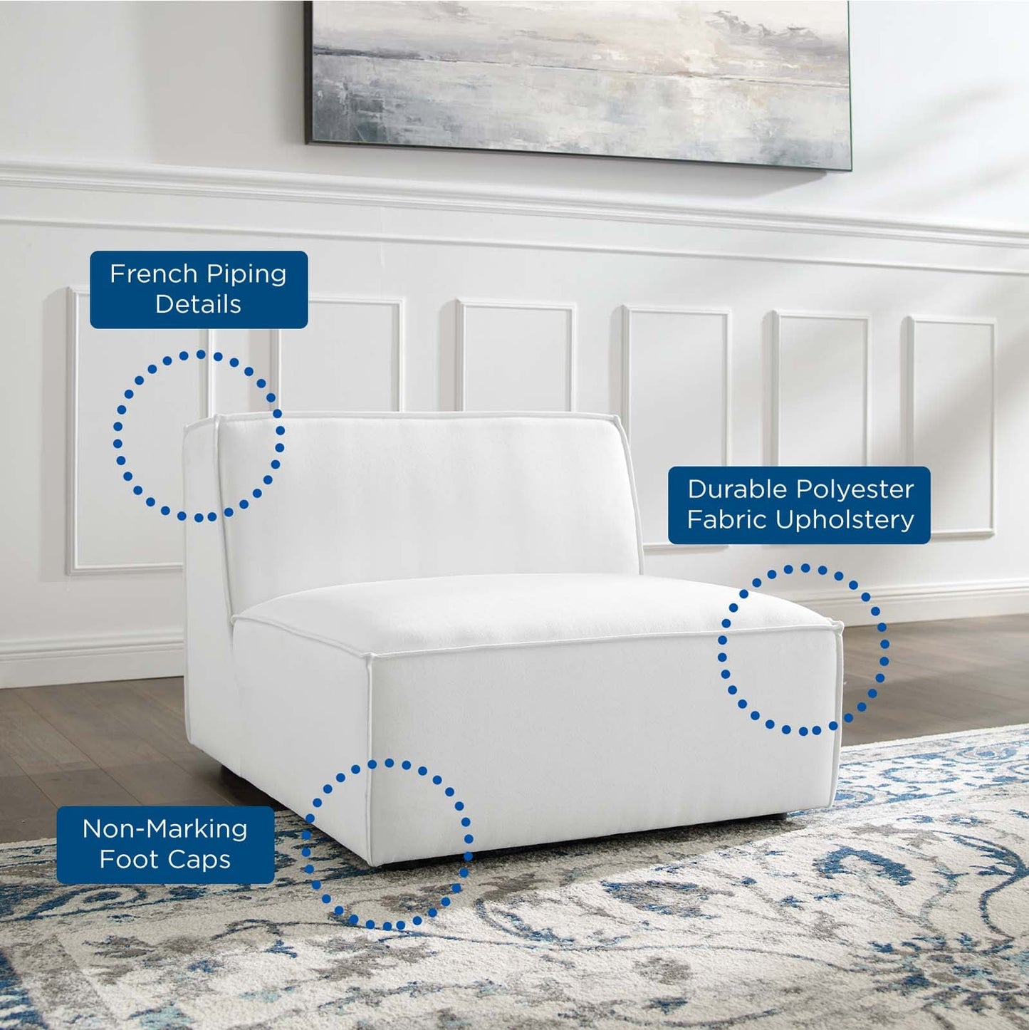Restore Sectional Sofa Armless Chair White EEI-3872-WHI