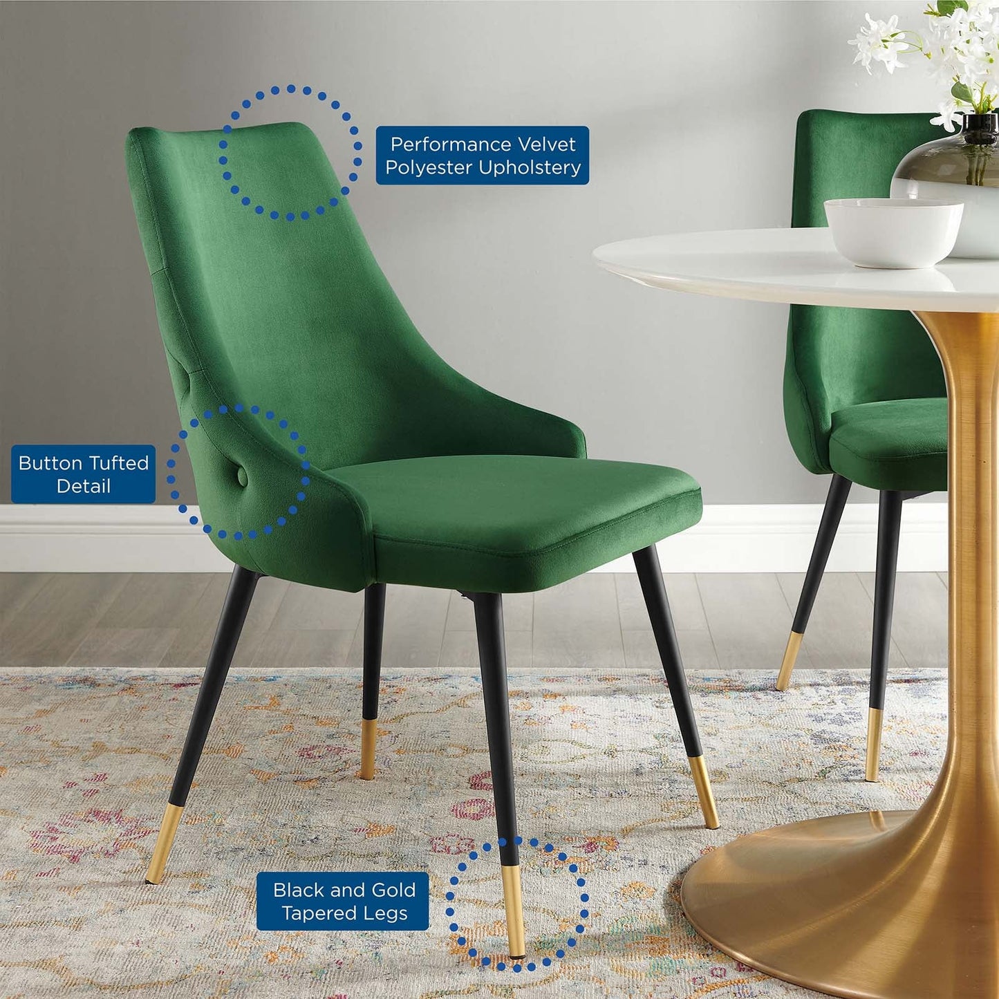 Adorn Tufted Performance Velvet Dining Side Chair Emerald EEI-3907-EME