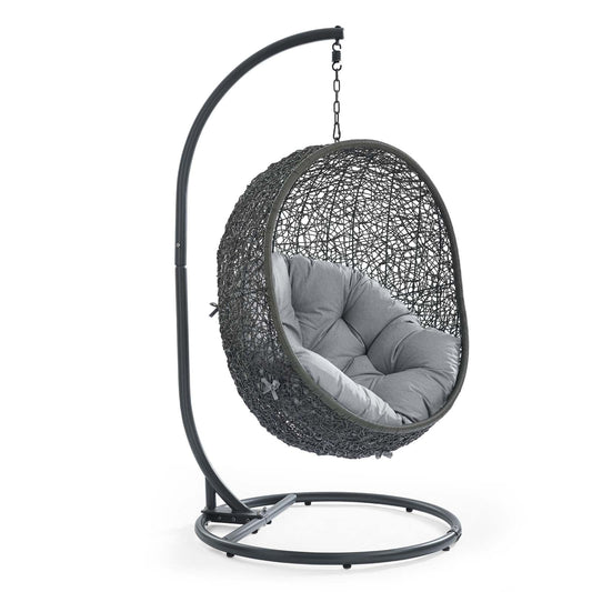 Hide Outdoor Patio Sunbrella® Swing Chair With Stand Gray Gray EEI-3929-GRY-GRY