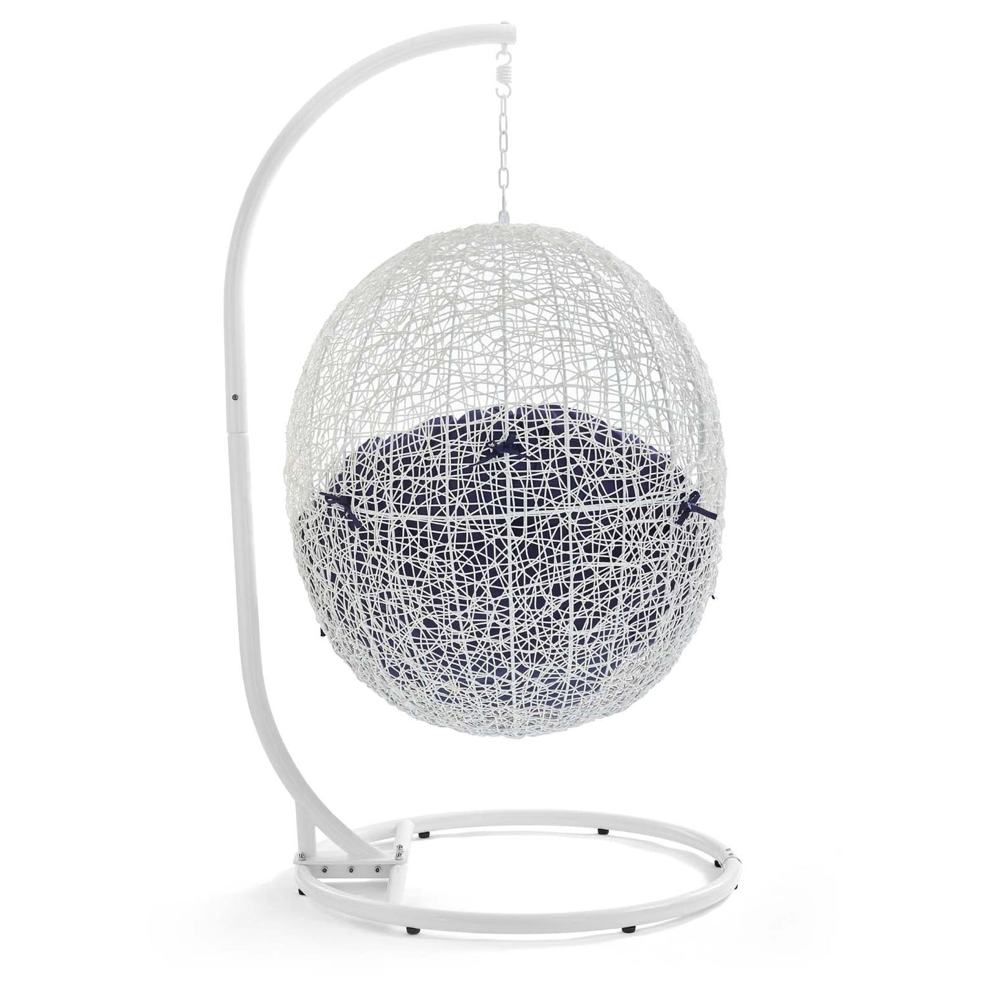 Hide Outdoor Patio Sunbrella® Swing Chair With Stand White Navy EEI-3929-WHI-NAV