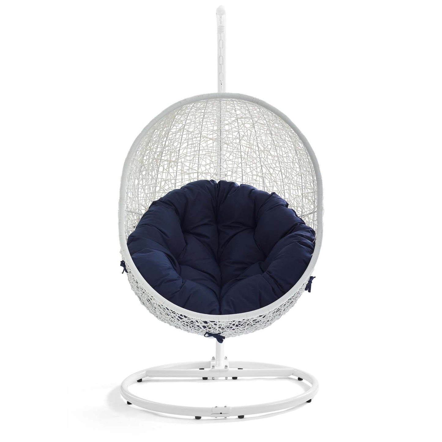 Hide Outdoor Patio Sunbrella® Swing Chair With Stand White Navy EEI-3929-WHI-NAV