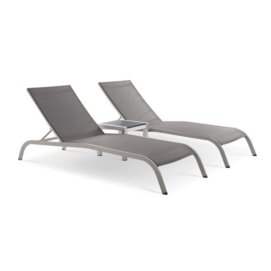 Savannah 3 Piece Outdoor Patio Mesh Set, Chaise Lounge Chairs, Aluminum, Set of 2 or 4