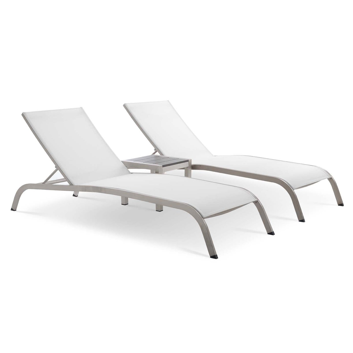 Savannah 3 Piece Outdoor Patio Mesh Set, Chaise Lounge Chairs, Aluminum, Set of 2 or 4