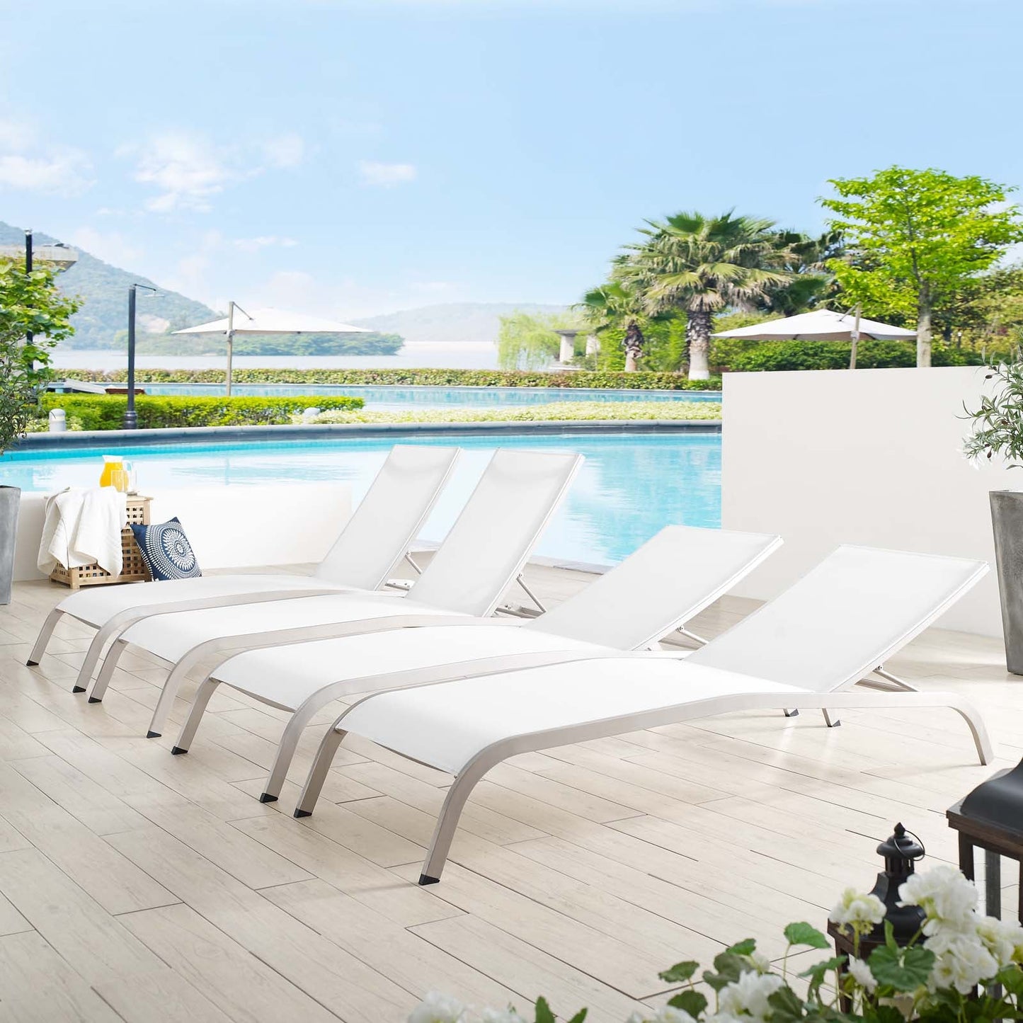 Savannah 3 Piece Outdoor Patio Mesh Set, Chaise Lounge Chairs, Aluminum, Set of 2 or 4