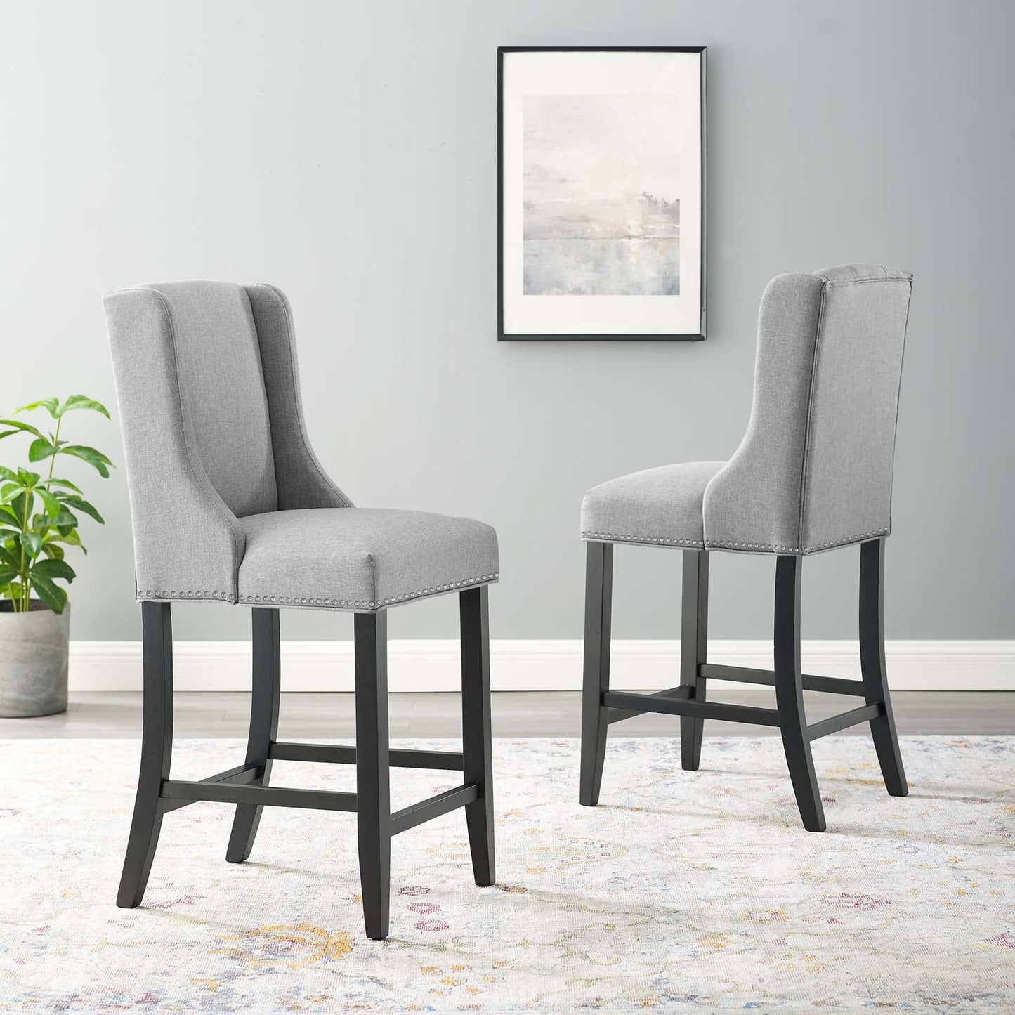 Baron Upholstered Fabric Counter Stool Set of 2 by Modway EEI-4016-LGR