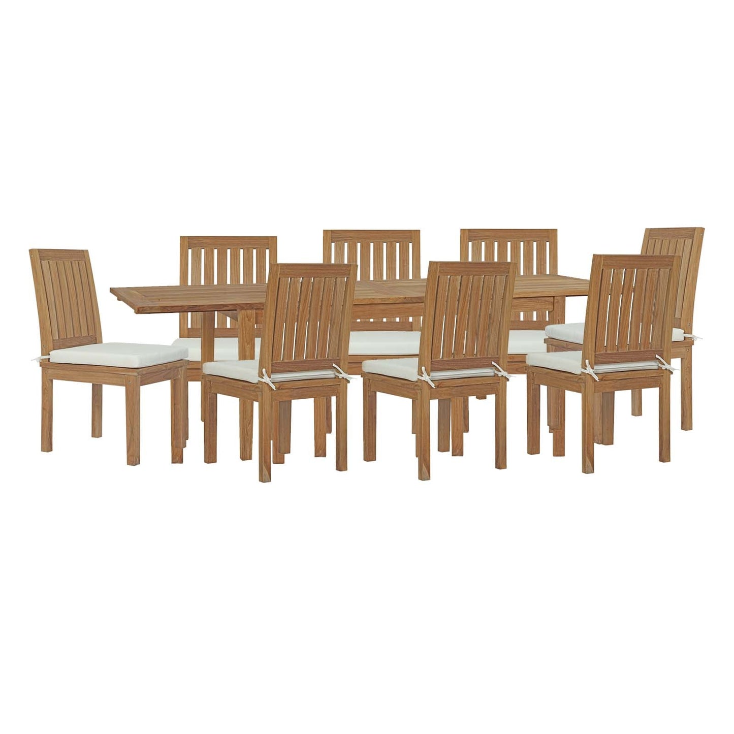 Marina 9 Piece Outdoor Patio Teak Dining Set by Modway EEI-4033-NAT-WHI-SET