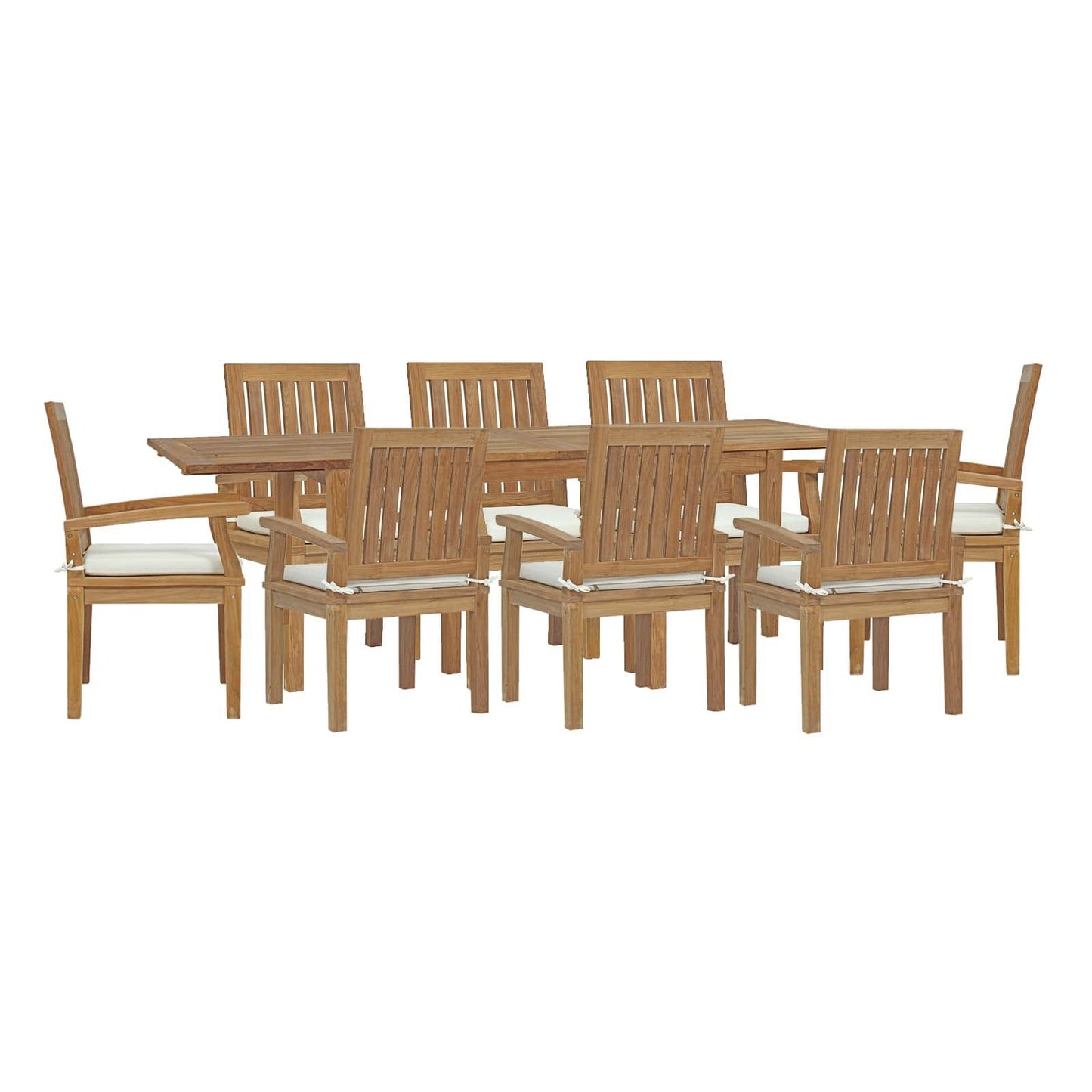 Marina 9 Piece Outdoor Patio Teak Dining Set by Modway EEI-4034-NAT-WHI-SET