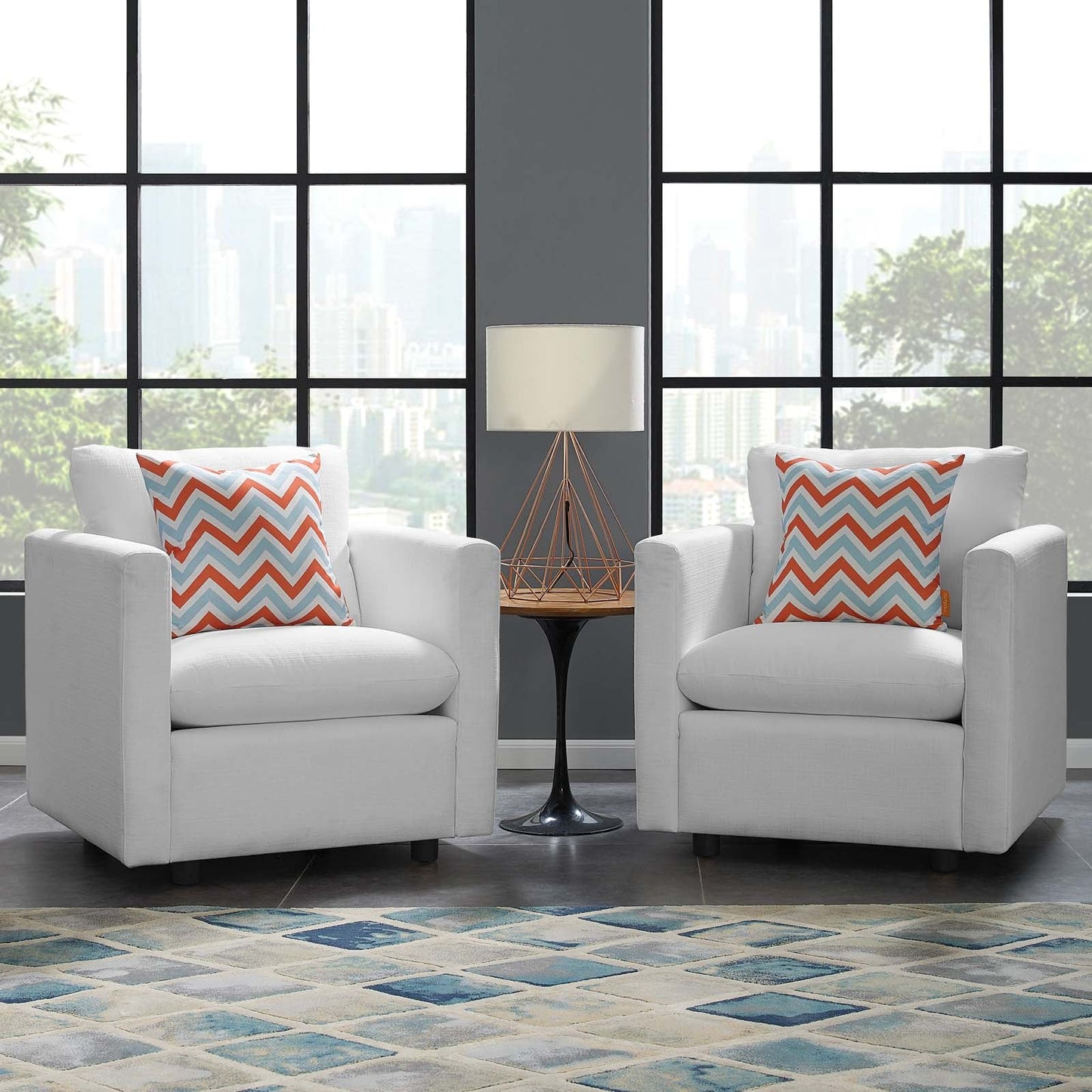 Activate Upholstered Fabric Armchair Set of 2 White EEI-4078-WHI