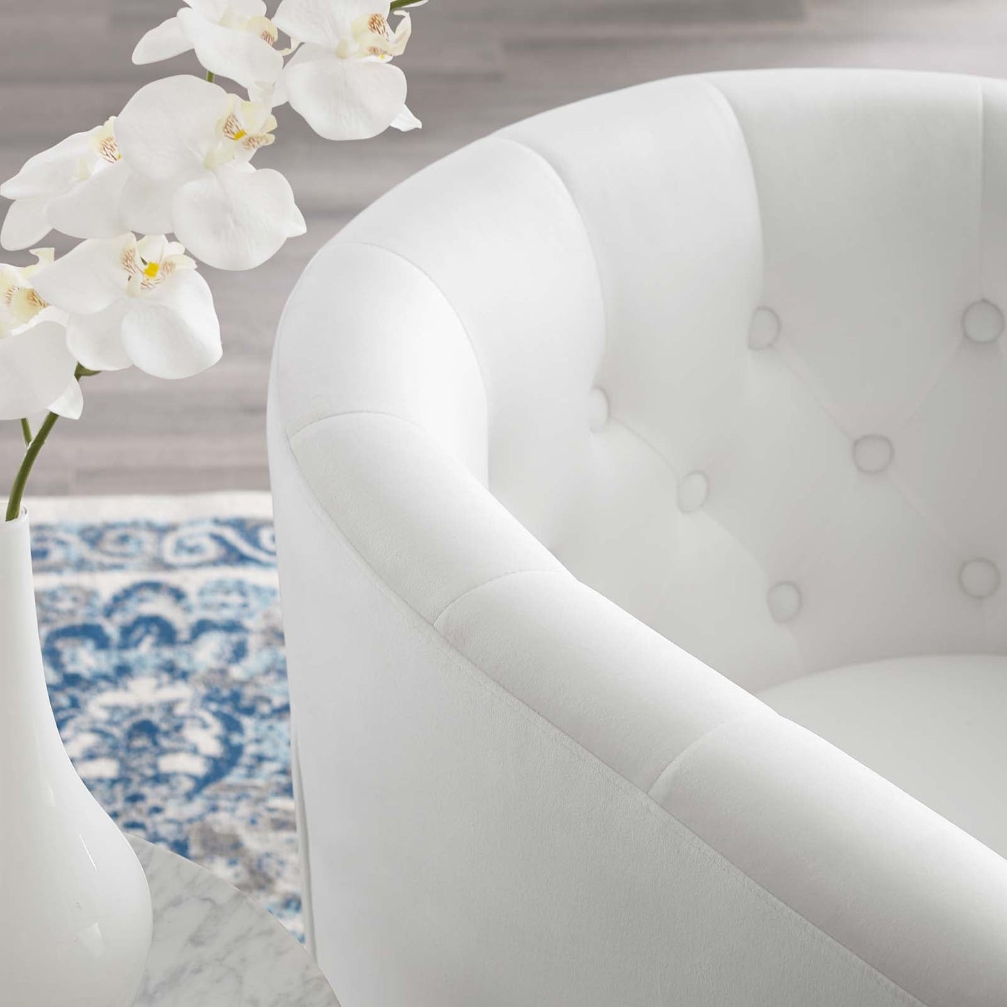Prospect Tufted Performance Velvet Swivel Armchair White EEI-4138-WHI