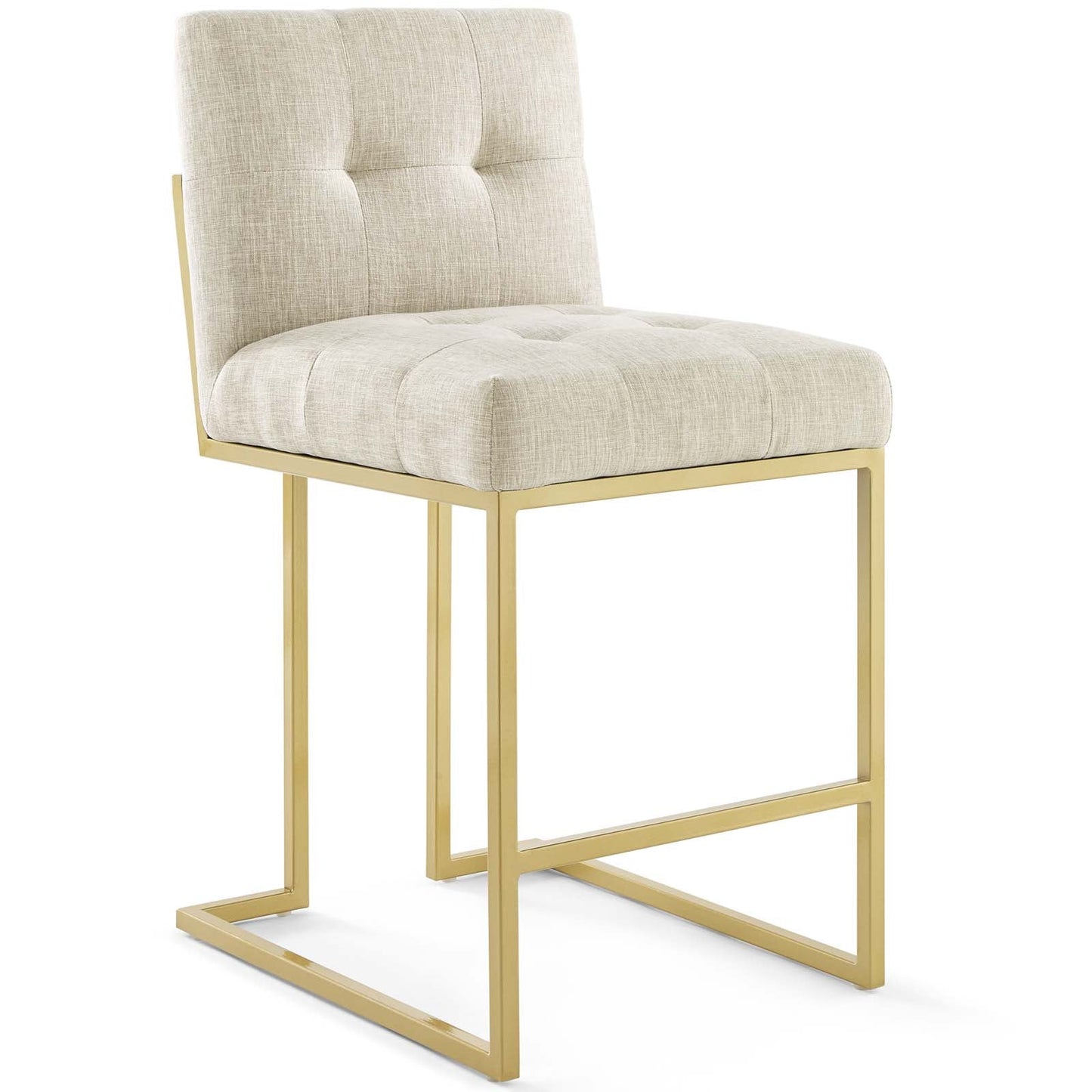 Privy Gold Stainless Steel Upholstered Fabric Counter Stool Set of 2 by Modway EEI-4154-GLD-BEI