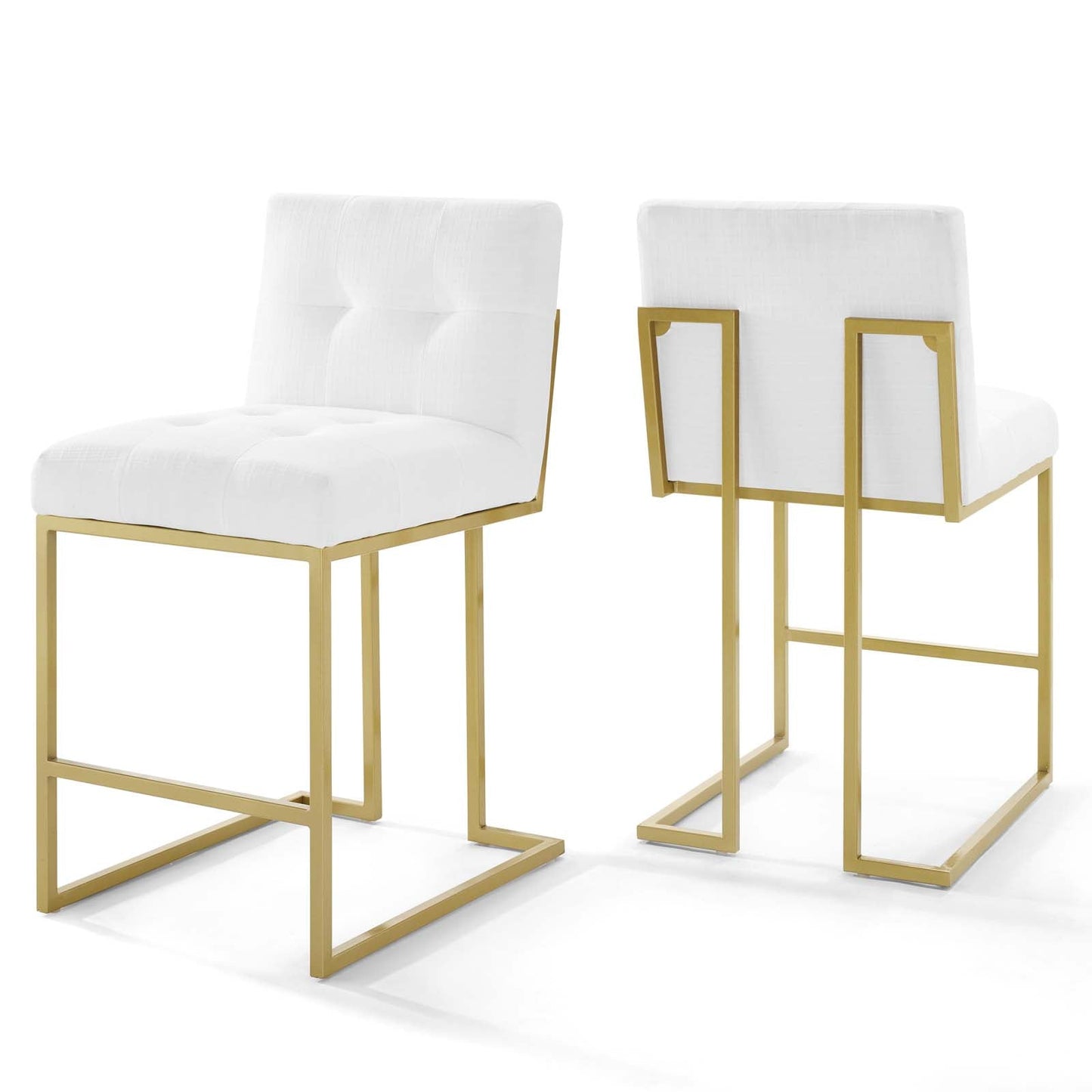 Privy Gold Stainless Steel Upholstered Fabric Counter Stool Set of 2 by Modway EEI-4154-GLD-WHI