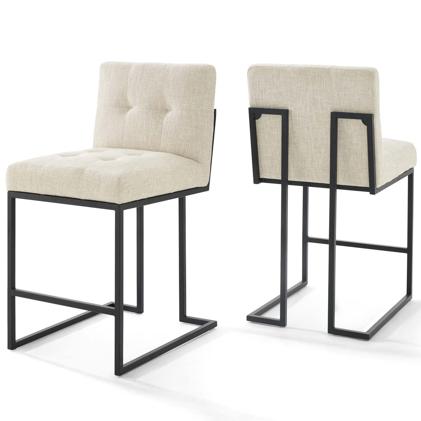 Privy Black Stainless Steel Upholstered Fabric Counter Stool Set of 2 by Modway EEI-4156-BLK-BEI